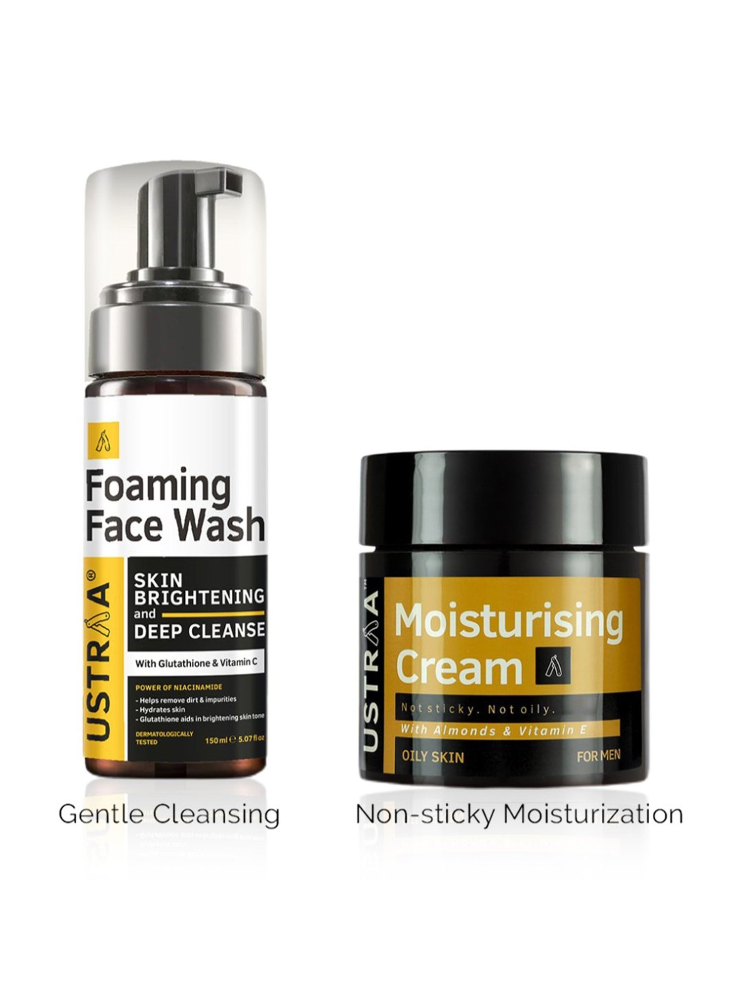 Ustraa Skin Brightening & Deep Cleanse Foaming Face Wash & Moisturising Cream Combo