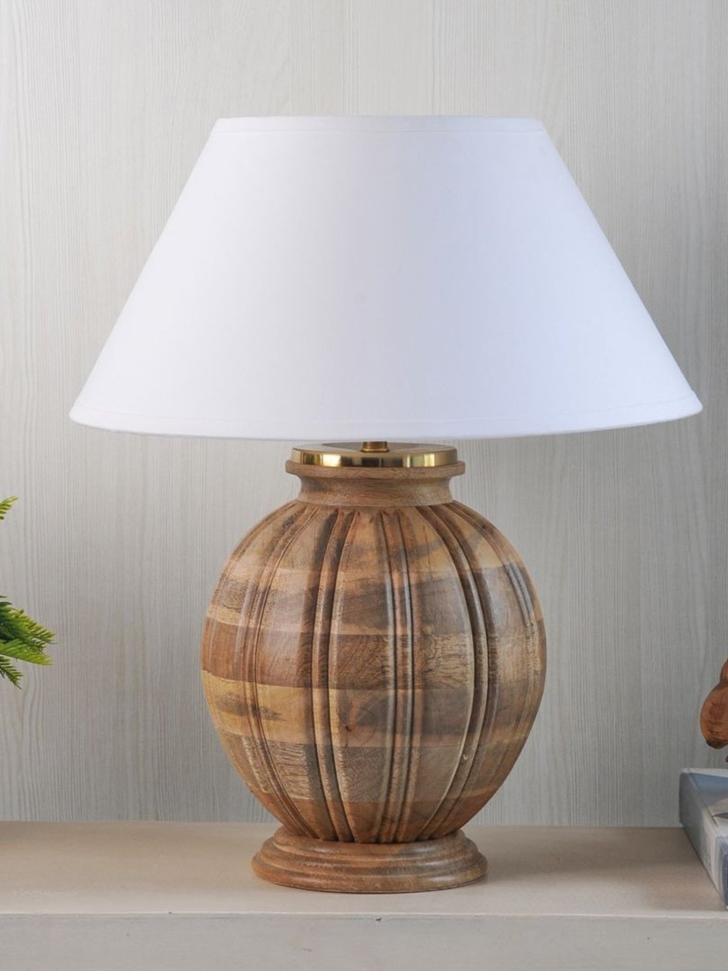 Kapoor Lamp Shades Natural Wood Astros Carved Cotton Shade Table Lamp
