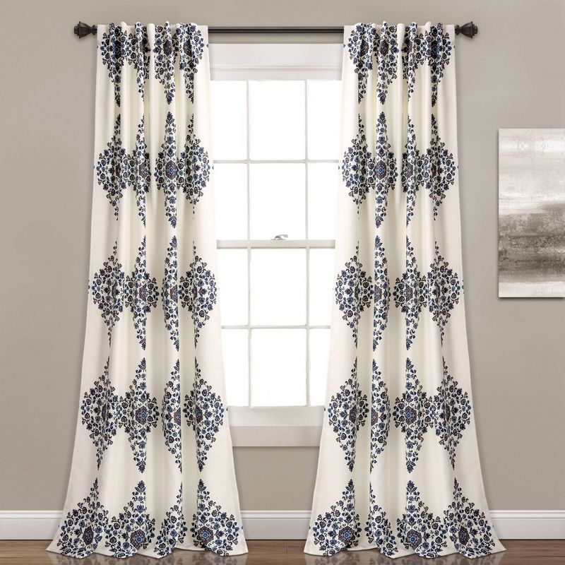 Set of 2 84"x52" Keya Medallion Room Darkening Window Curtain Cream - Lush Décor