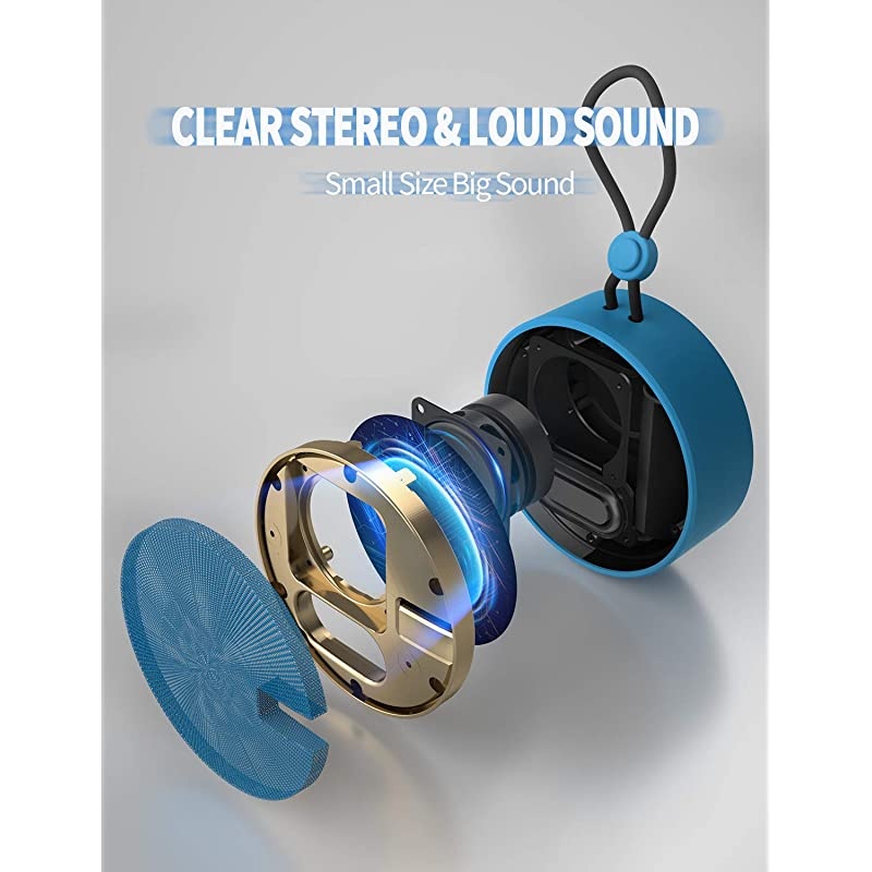 Portable IPX7 Waterproof Bluetooth Speaker Wireless Outdoor Speaker Shower Speaker with HD Sound Support TF Card Suction Cup 12H Playtime for Kayaking Boating Hiking Navy