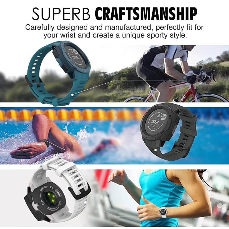 Watch Band Compatible with Garmin Instinct Sports GPS Smart Watch, Soft Silicone Adjustable Replacement Strap Fit Garmin Instinct/Instinct Tide/Instinct Tactical - Lake Blue