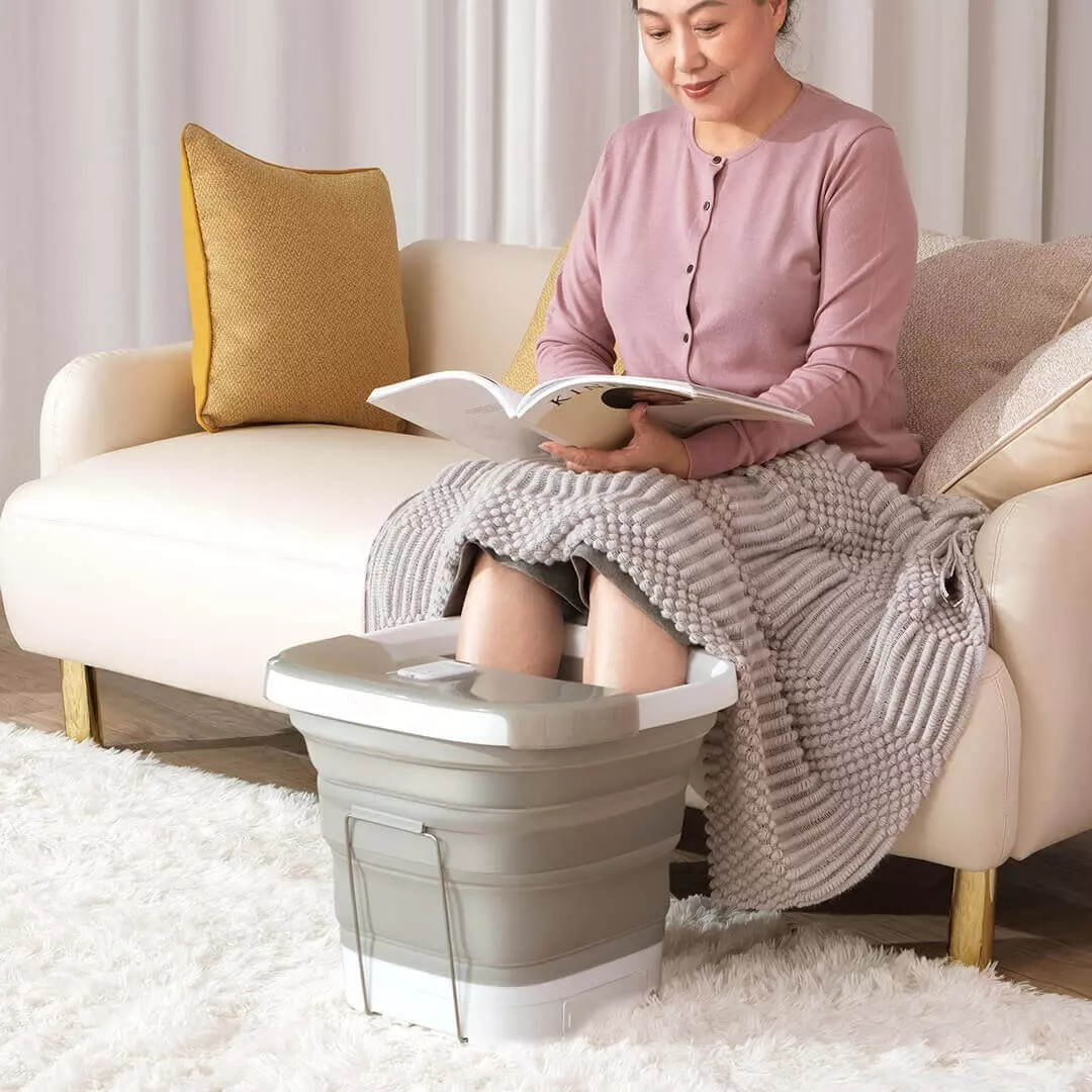 LERAVAN 1000W Foldable Foot Bath High Barrel Intelligent Remote Control Constant Temperature Heating Foot Bath-Grey