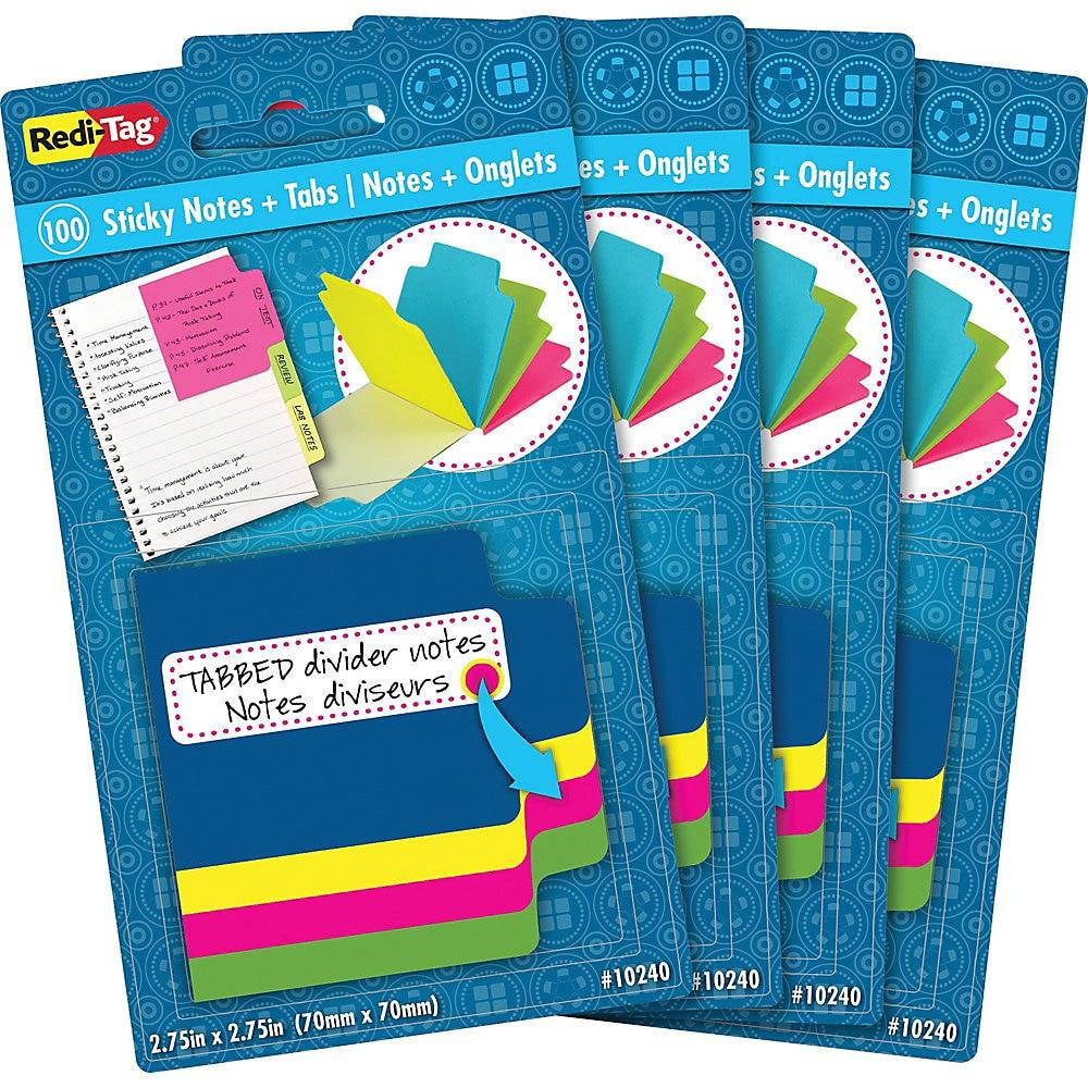 Redi-tag Sticky Notes with Tabs 4"Wx4"Lx2"H 4/PK Multi 10247