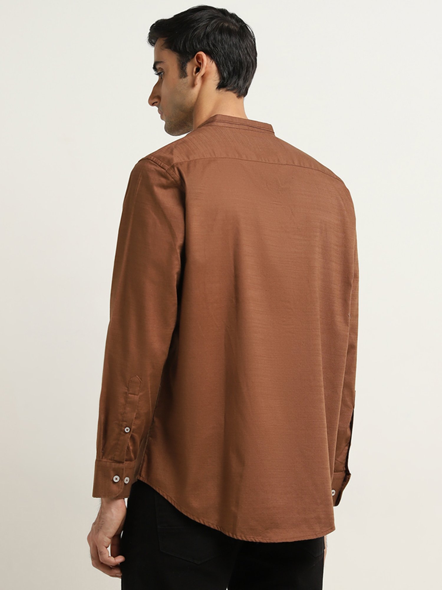 Ascot by Westside Tan Solid Relaxed-Fit Cotton Shirt