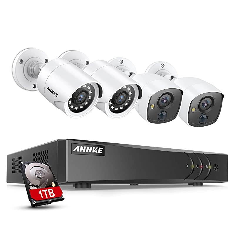 8CH 5MP Lite Surveillance Security Camera System 1TB Hard Drive with 2pcs 1920TVL PIR Security Cameras and 2pcs 1080P CCTV Cameras, PIR Motion Detection, White Light Alarm, Remote Access-S300