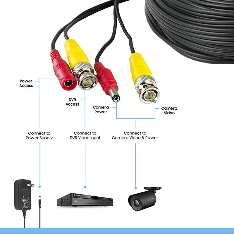 4K Security Camera Cable 150FT BNC Cable Camera Wire CCTV PreMade AllinOne Video and Power Cable for Security Camera HDCVI HDTVI Camera Analog DVR SCABLE4K150BPP