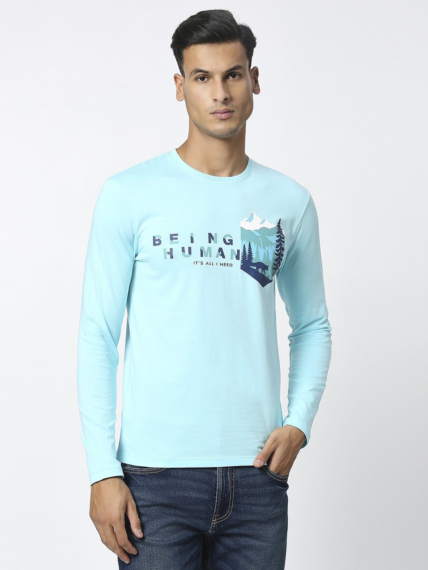 Being Human Light Green Regular Fit Printed T-Shirt