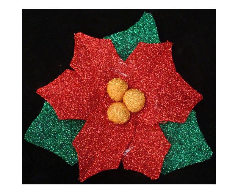 Penn 22" Red and Green Pre-Lit Tinsel Poinsettia Christmas Window Silhouette Decoration