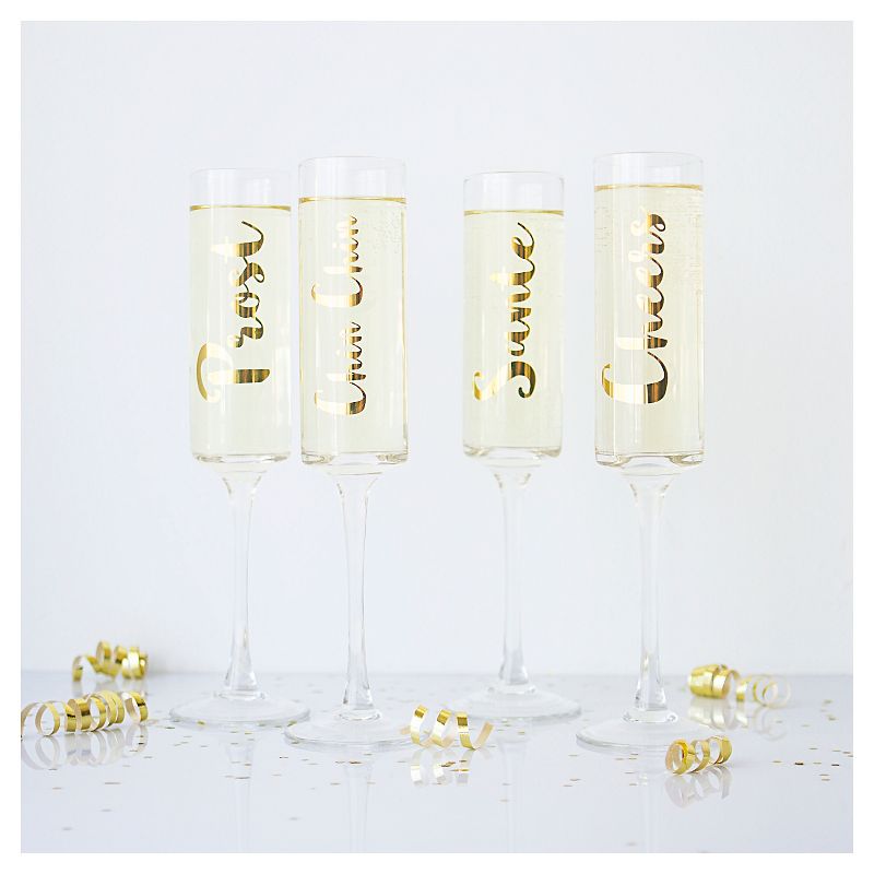 Contemporary Gold Cheers Champagne Flutes Drinkware Set