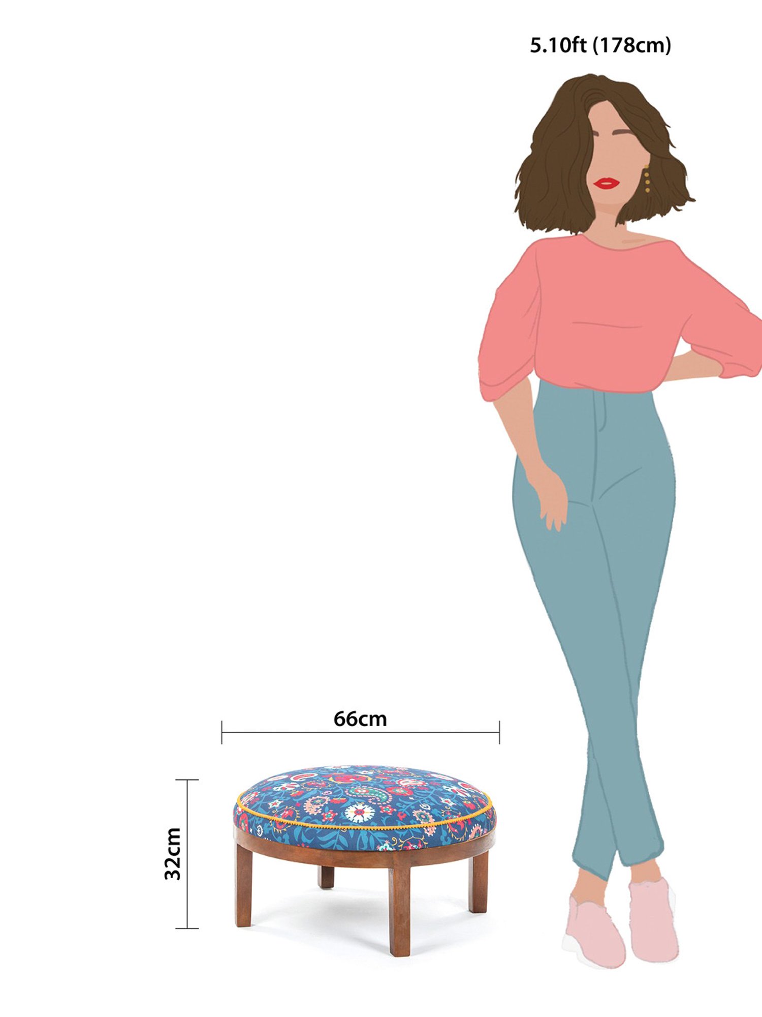 Chumbak Bohemian Paisley Dark Blue Wood Ottoman