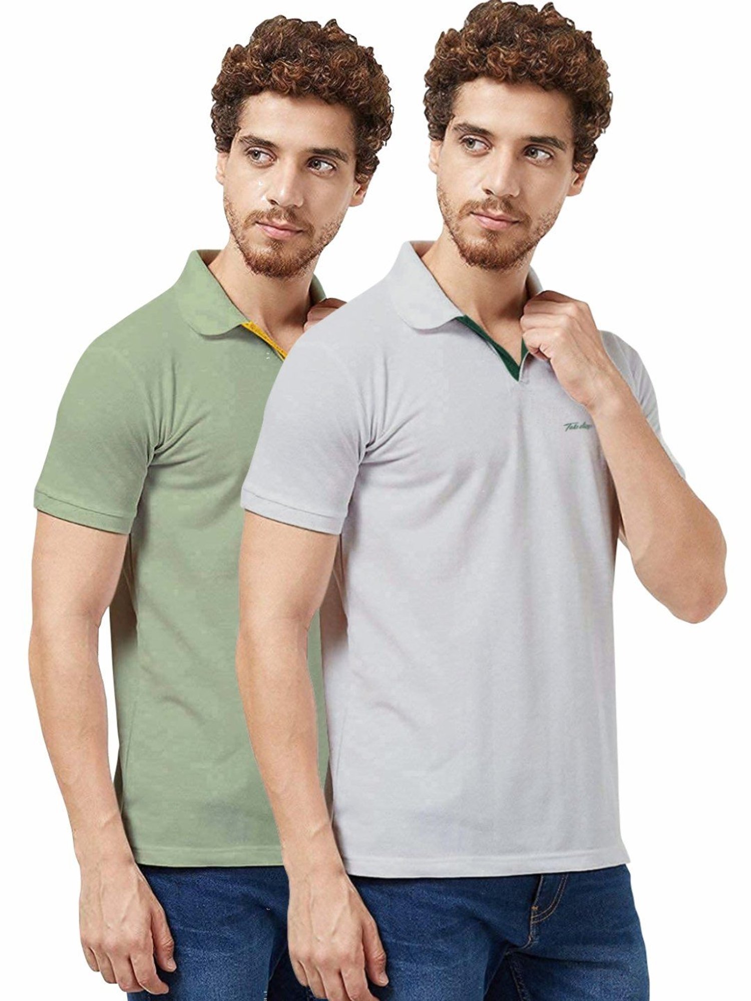 Tab91 Sage & Grey Regular Fit Printed Polo T-Shirts