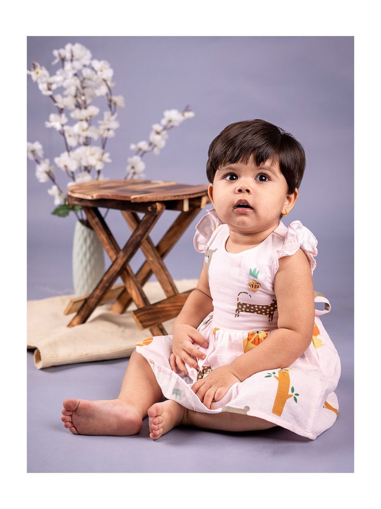 Baby Moo Kids Pink & Yellow Printed Dress