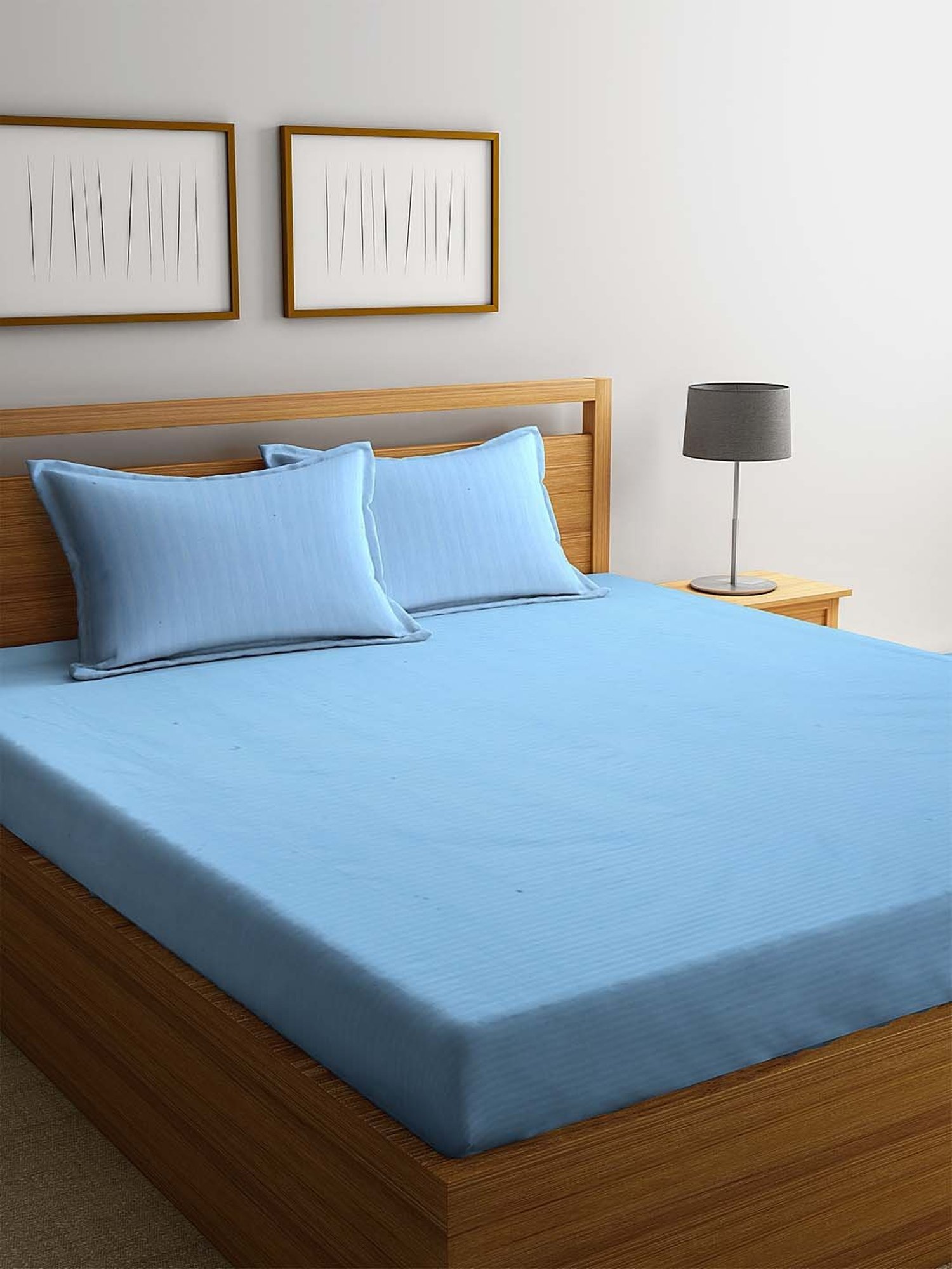HOSTA HOMES Sky Blue Cotton 280 TC Bed Sheet Set