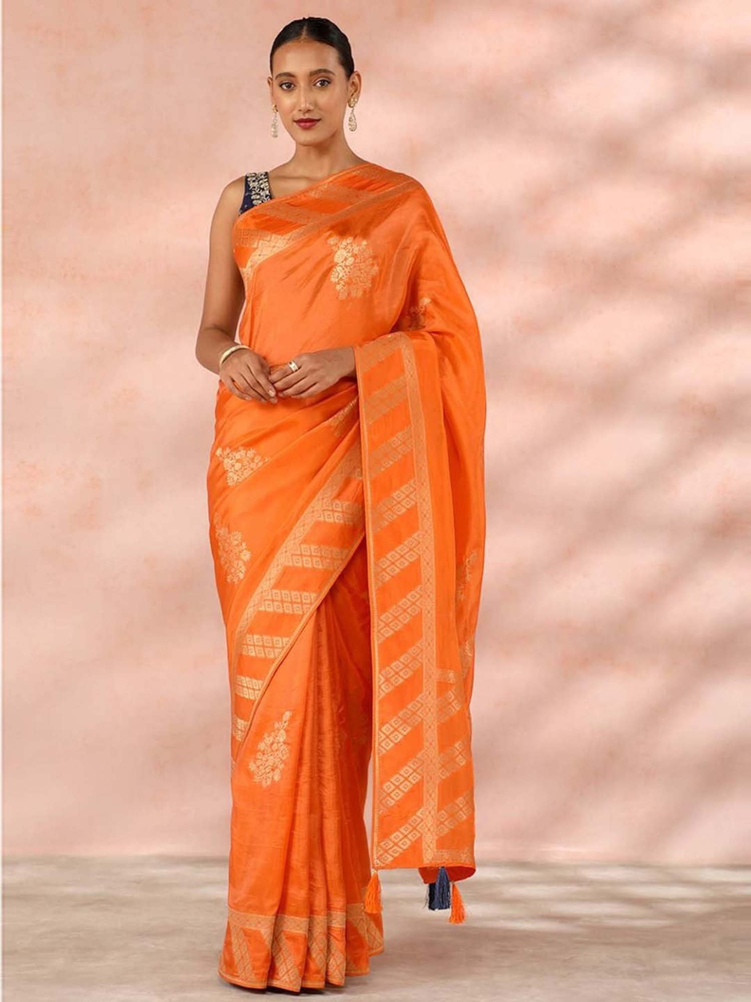 Taneira Orange Woven Saree With Unstitched Blouse