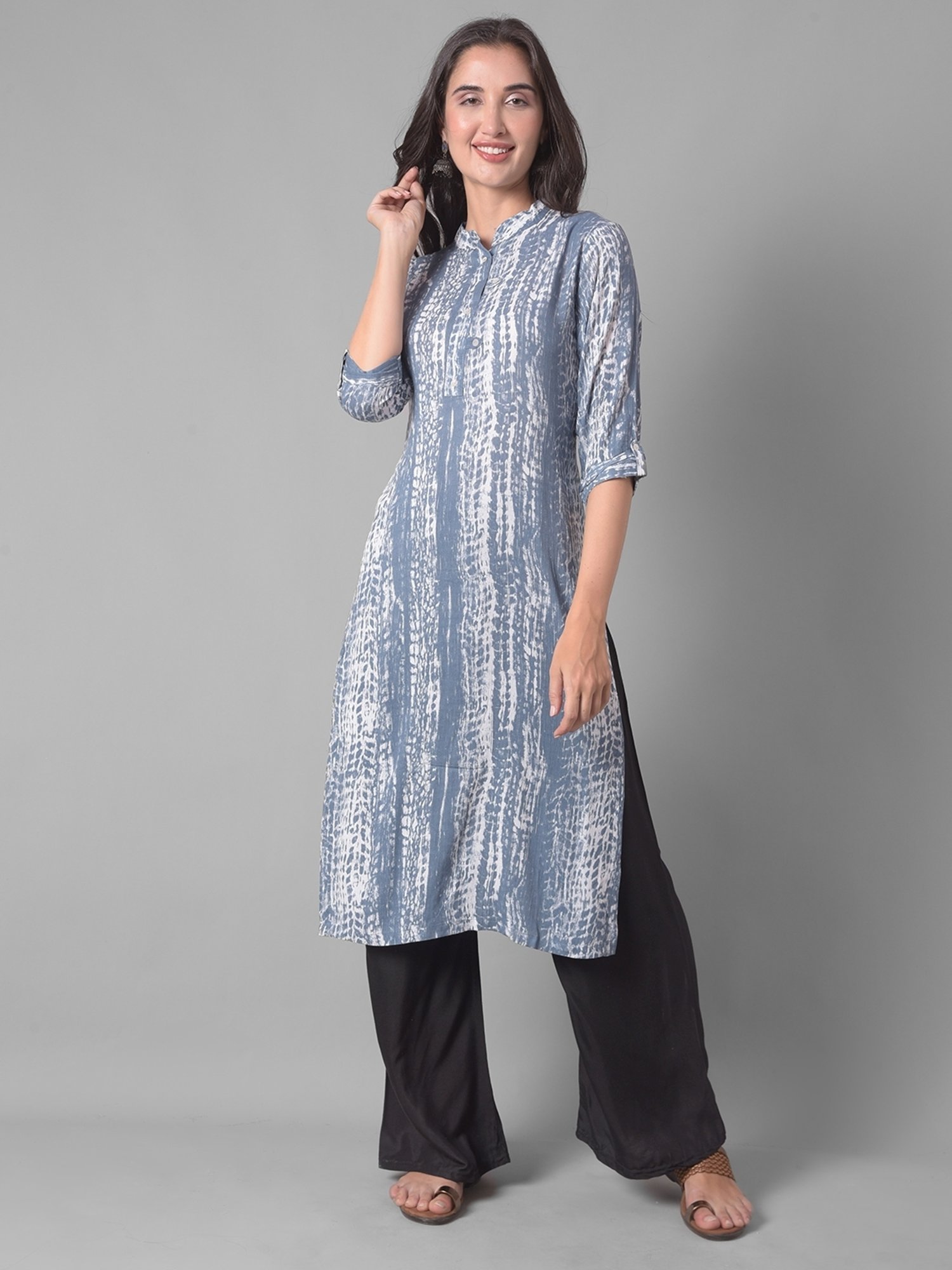 Dollar Missy Grey Printed Straight Kurta