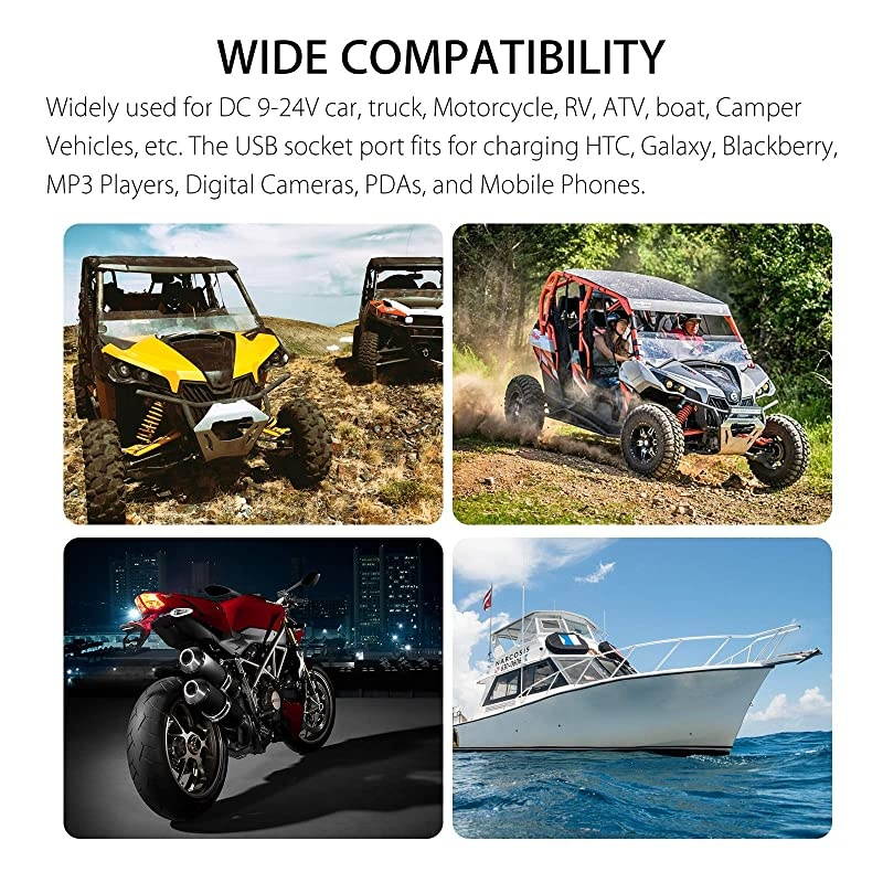 4 in 1 Charger Socket Panel 12V 42A Dual USB Charger Socket Power Outlet LED Voltmeter Cigarette Lighter Socket LED Lighted ON Off Rocker Toggle Switch for Car Marine Boat RV Truck