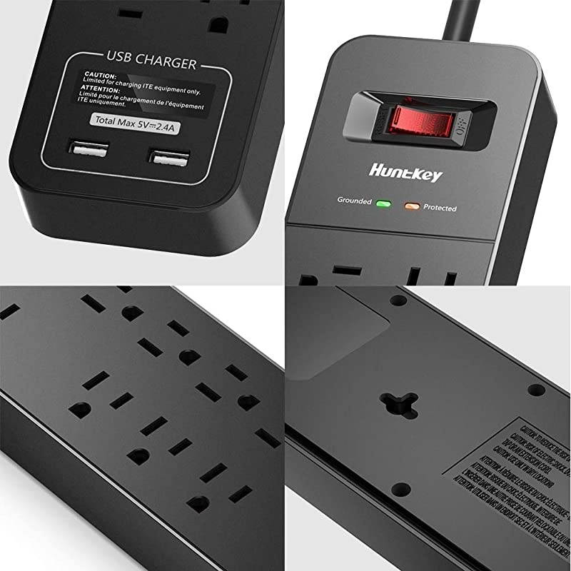 Power Strip Surge Protector  12 Overload Protection Outlet and 2USB Port 6Foot Heavy Duty Extension Cord for Home Office Hotel 2390 Joule