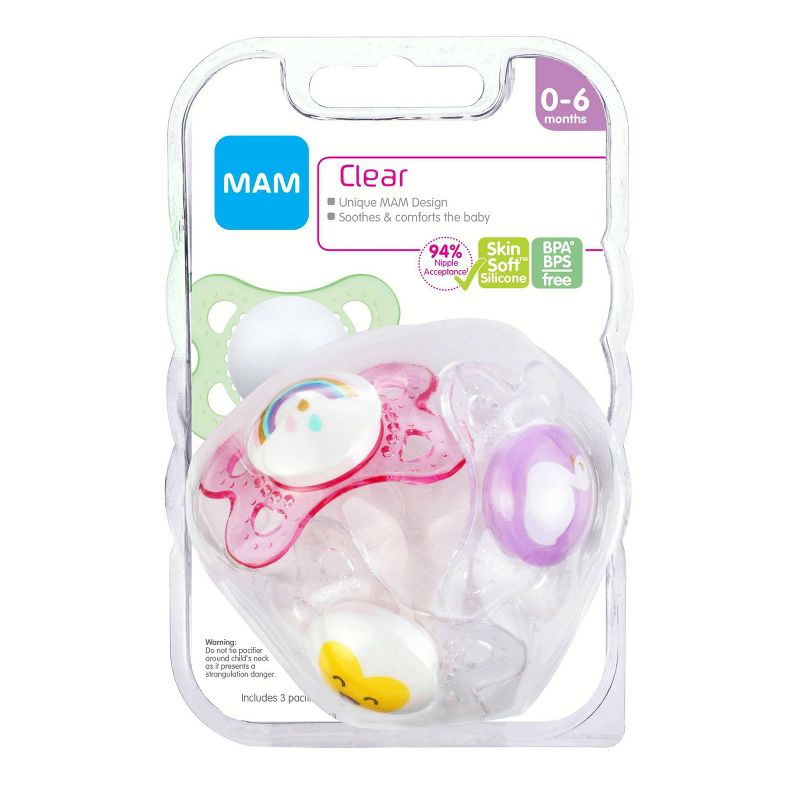 MAM Clear Triple Pack 0-6 Months - Pink/Clear 3ct