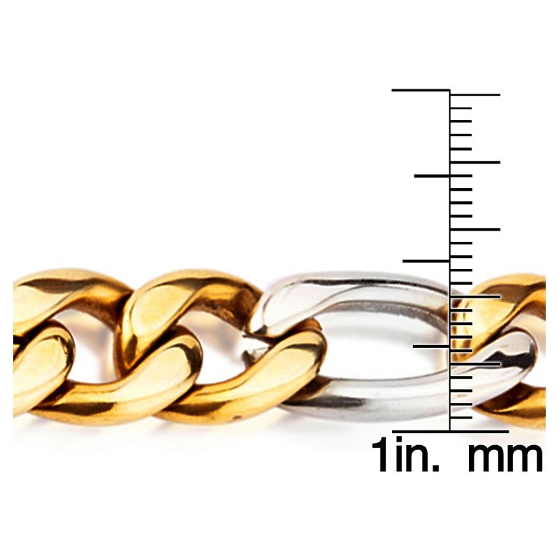 Men's Crucible Gold Plated Two-Tone Stainless Steel Figaro Chain Bracelet (11.5mm) - Gold/Silver (8.75")