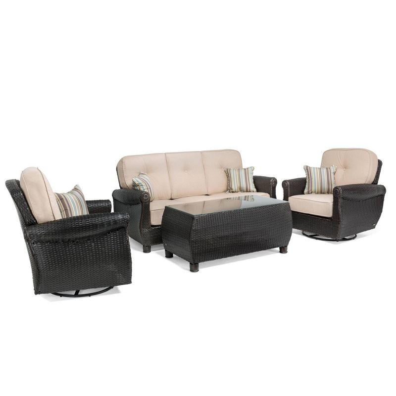 Breckenridge 4pc Seating Set Java Brown Frame Sunbrella Spectrum Sand Fabric - La-Z-Boy