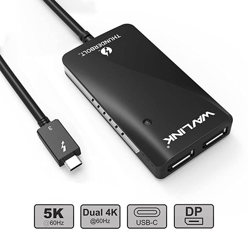 Thunderbolt 3 to Dual DisplayPort Adapter Dual 4K60Hz Display or Single 5K60Hz Display or for Mac Windows Great for Home Office Online Class Only Supports with Thunderbolt 3 Logo