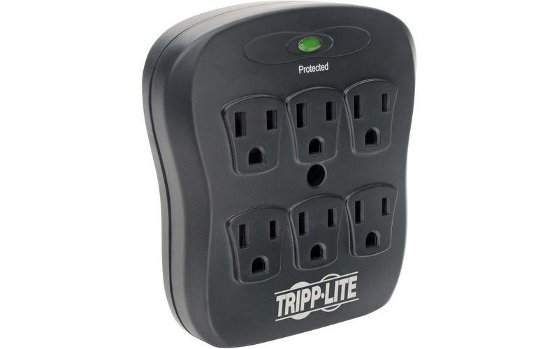 Tripp Lite Surge Protector Wallmount Direct Plug In 120V 6 Outlet 540 Joules Black - Receptacles: 6 x NEMA 5-15R - 540J