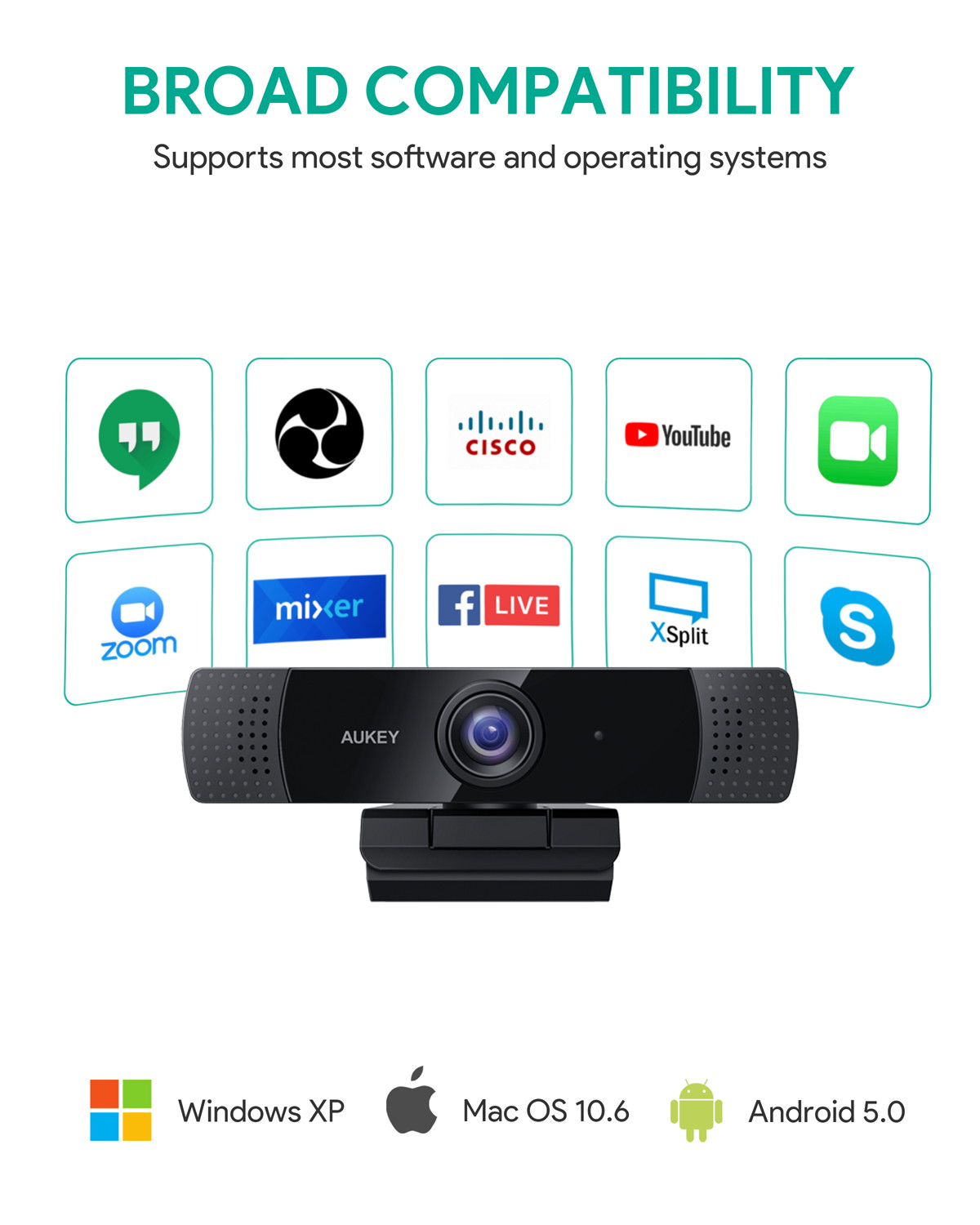 AUKEY PC-LM1E 1080P Webcam with Noise Reduction Stereo Microphones, Full HD USB Computer Camera for PC Laptop Desktop Video Calling & Conferencing-Black
