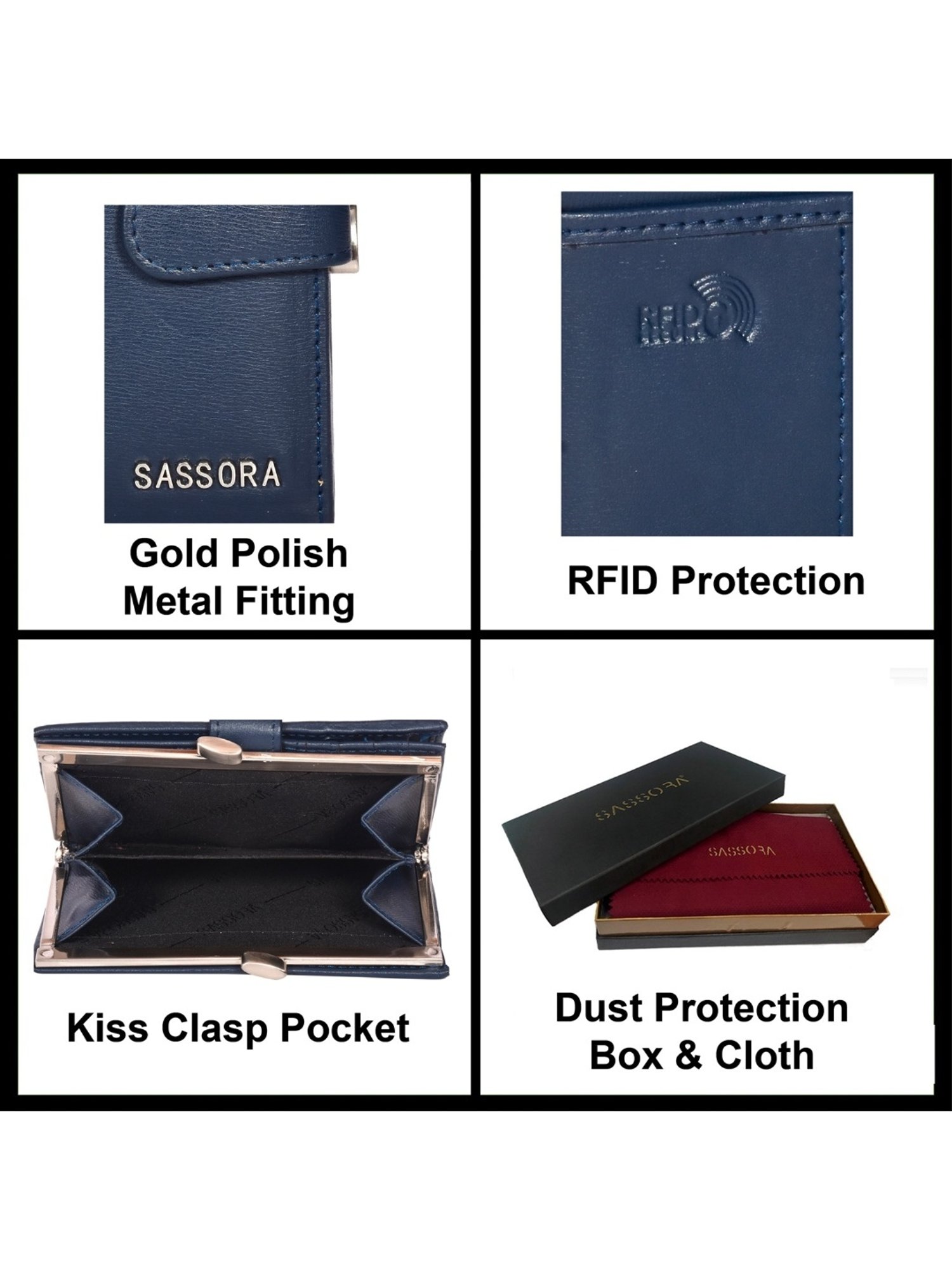 SASSORA IRIS Blue Leather Wallet