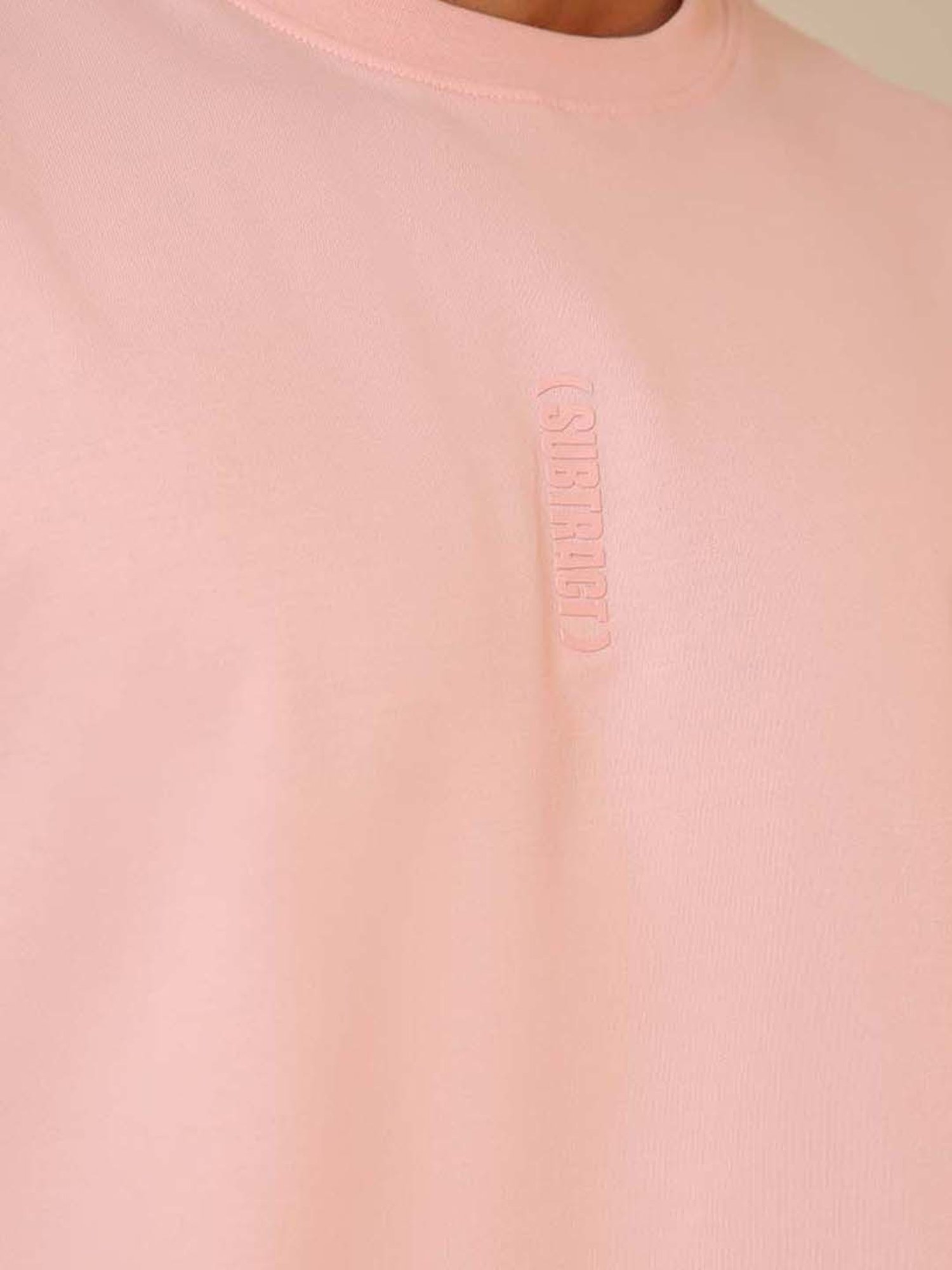 SUBTRACT Salmon Pink Regular Fit Cotton Oversized Crew T-Shirt