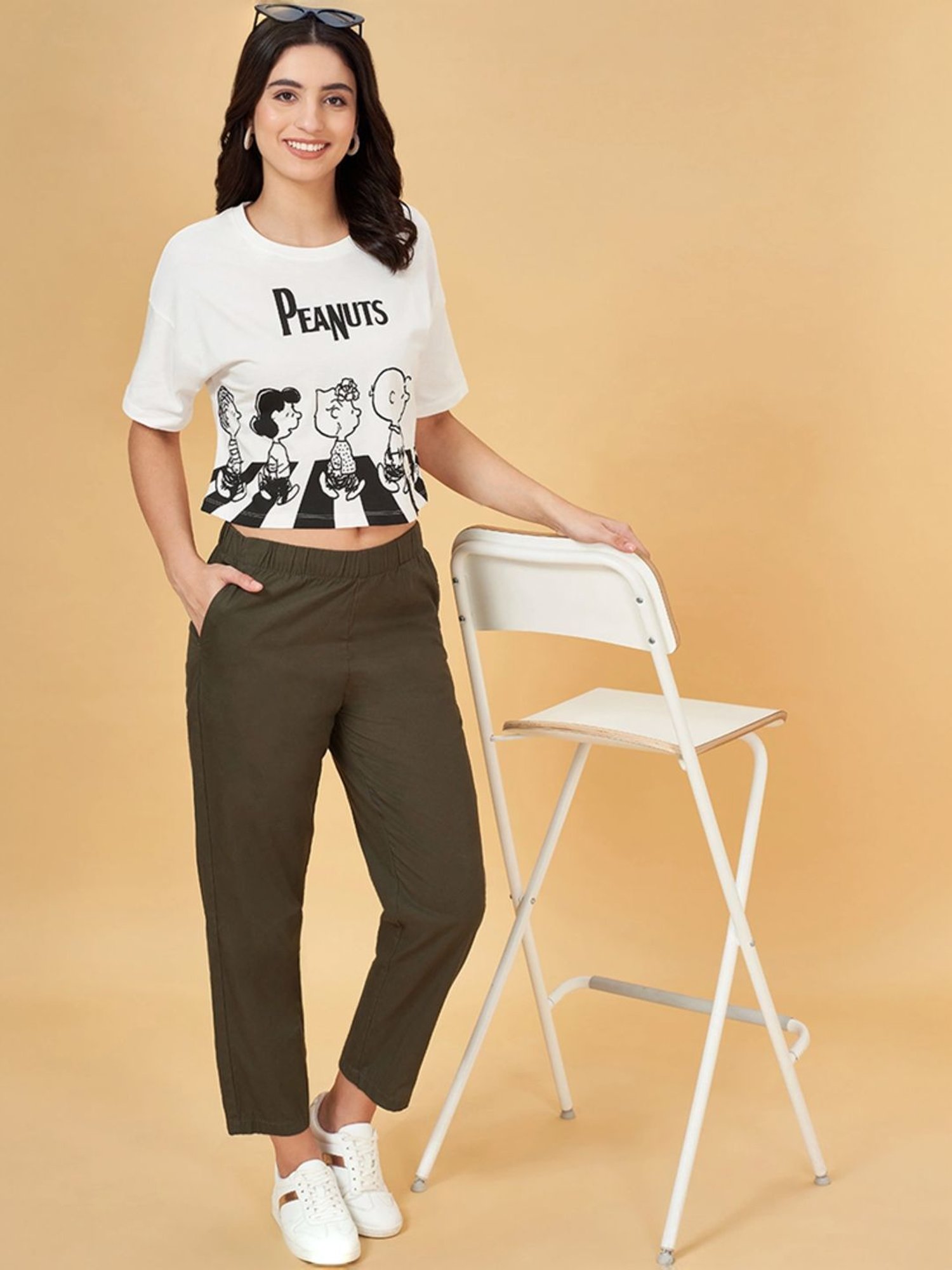 Honey by Pantaloons White Cotton Printed Crop T-Shirt