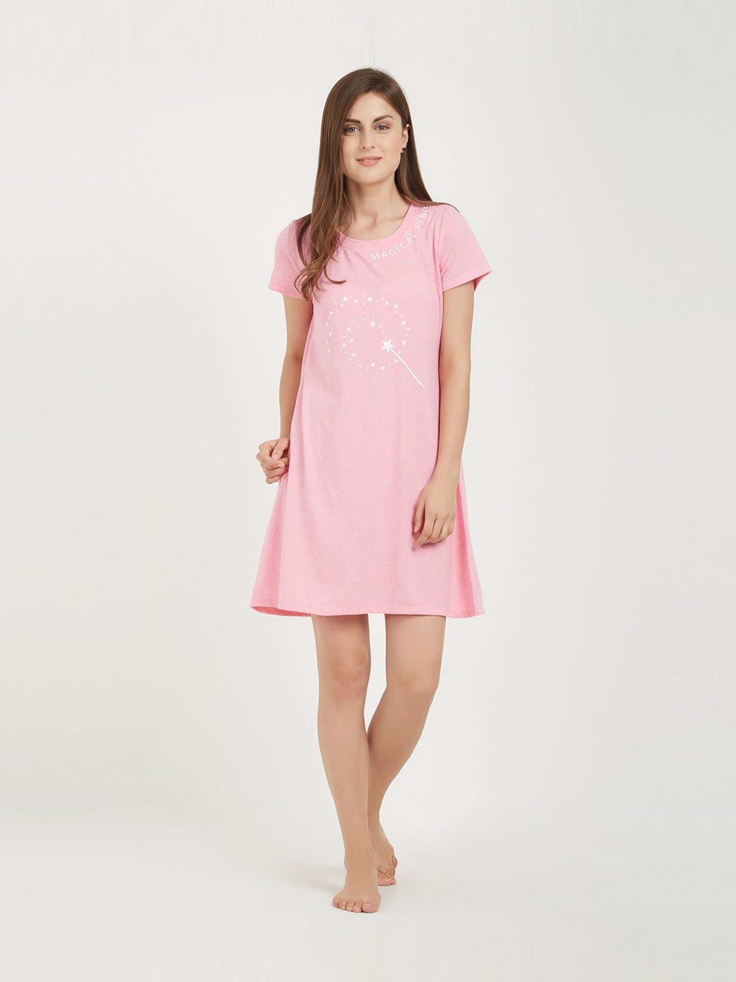 Soie Pink Cotton Printed Sleep T-Shirt
