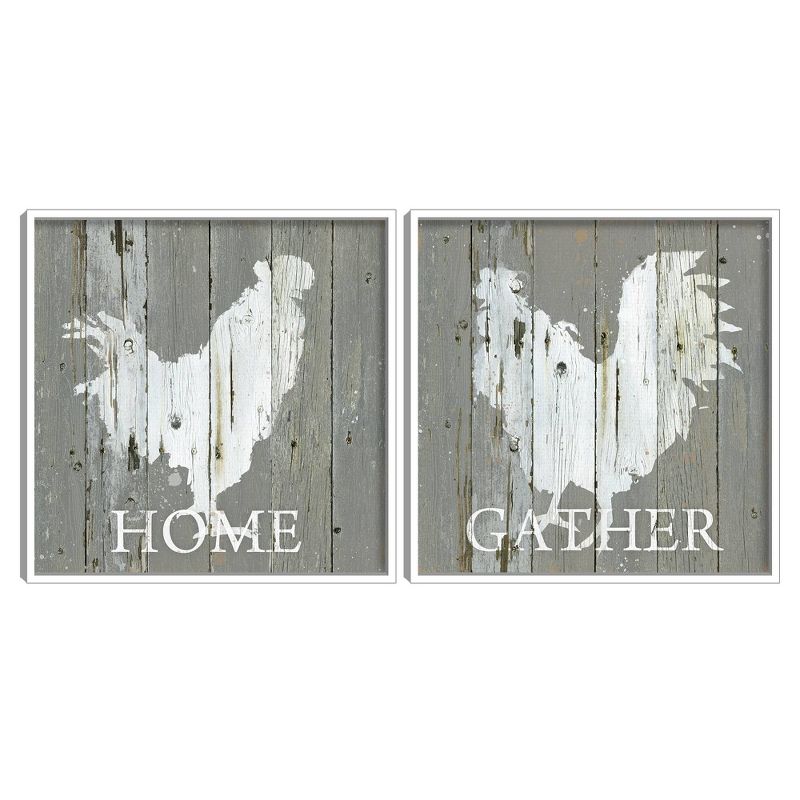 Set of 2 Galvanized Rooster I & II Framed Canvas Art Prints - Masterpiece Art Gallery