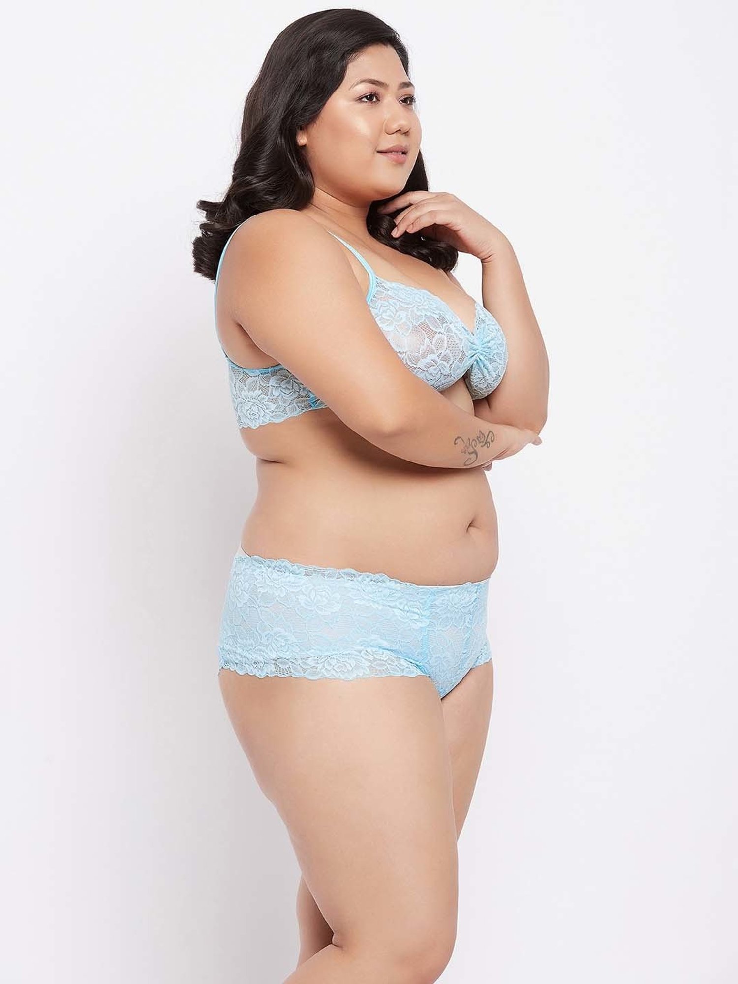 Secrets By ZeroKaata Blue Lace Work Bra Panty Set