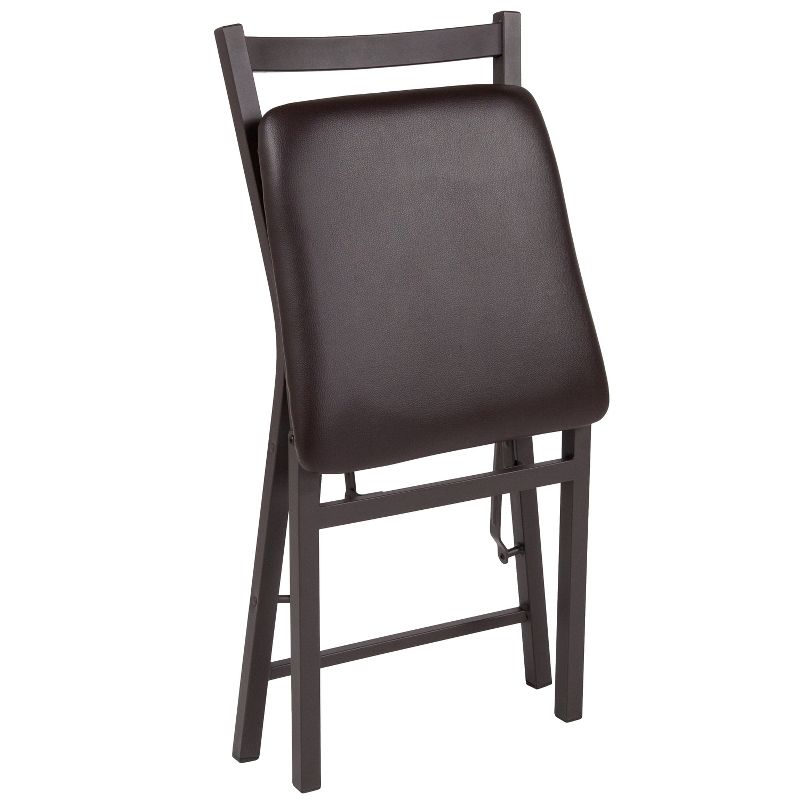 Emma and Oliver Brown Folding Ladder Back Metal Chair with Brown Vinyl Seat