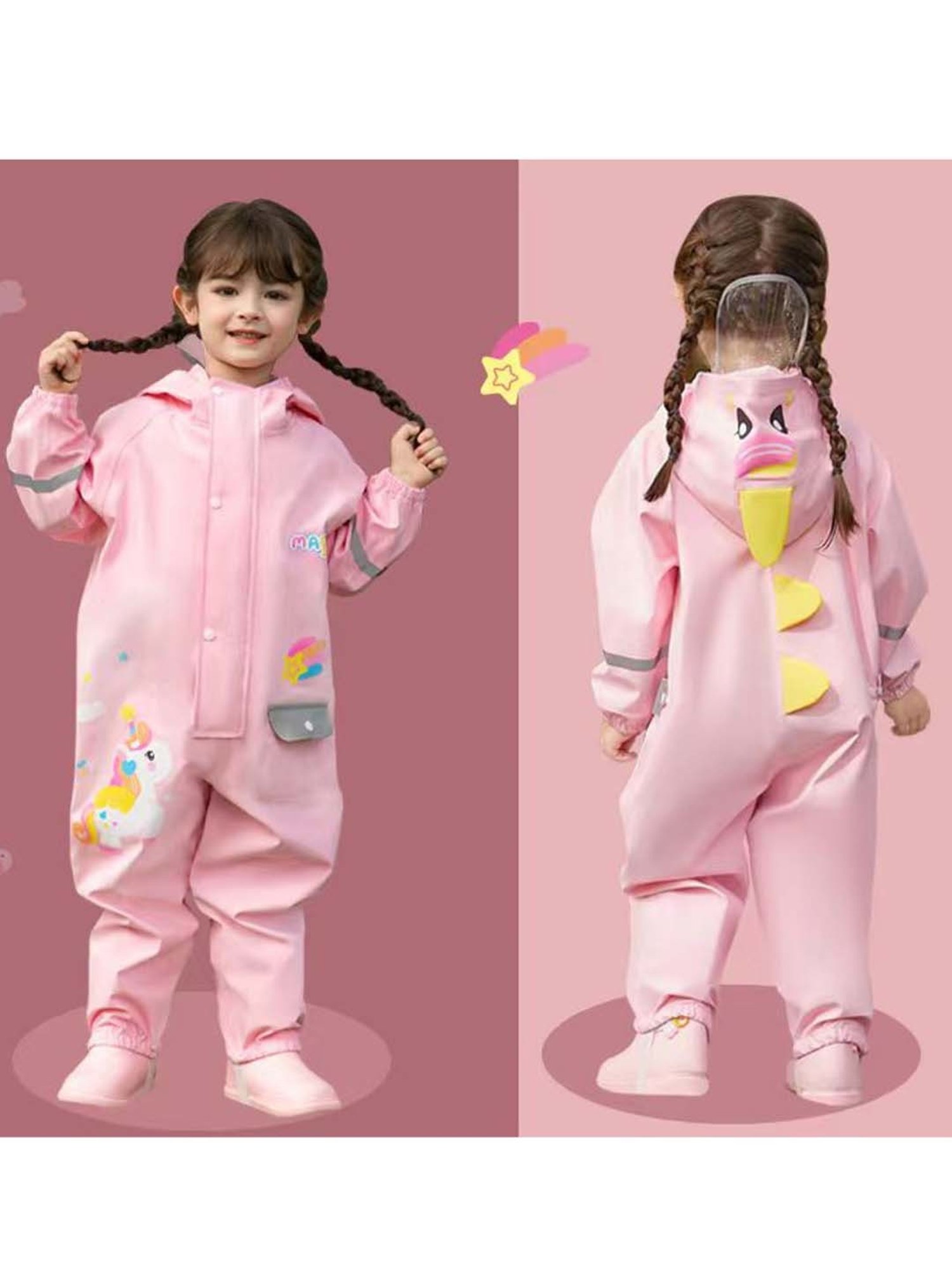 Little Surprise Box Kids Pink Printed Full Sleeves Raincoat