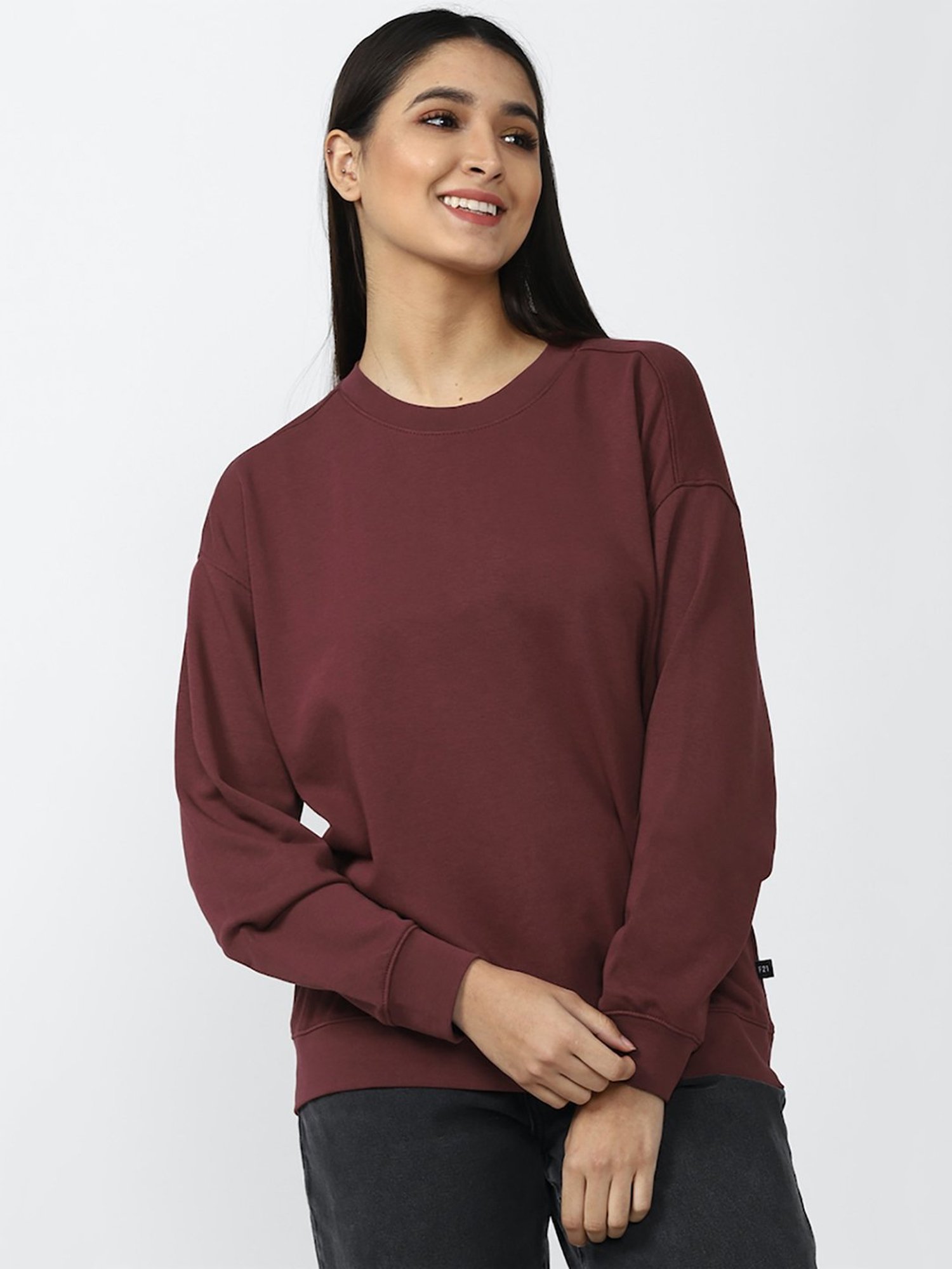 Forever 21 Maroon Round Neck Pullover