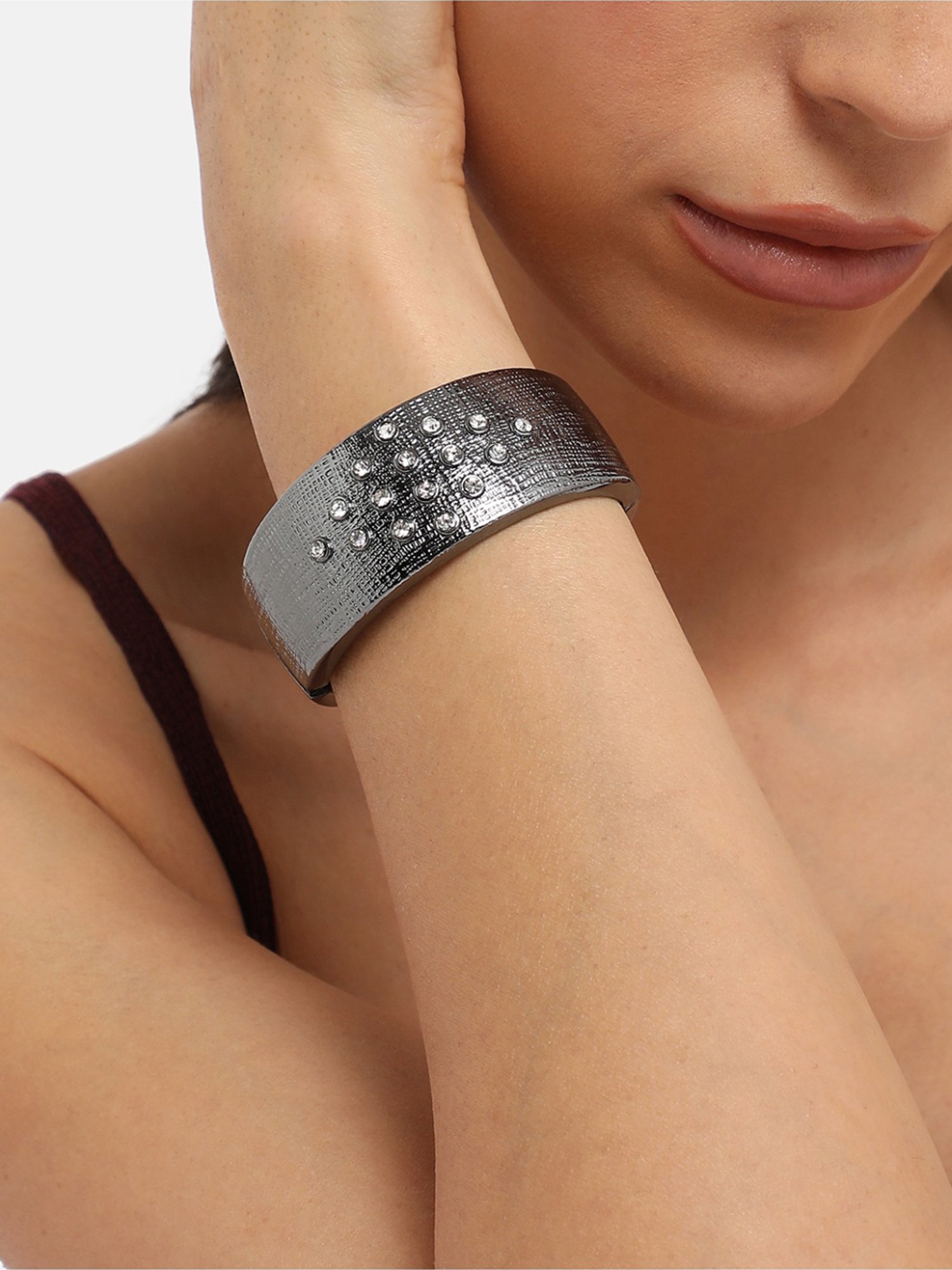 Sohi Crystal Rhombus Dark Silver Bracelet for Women & Girls