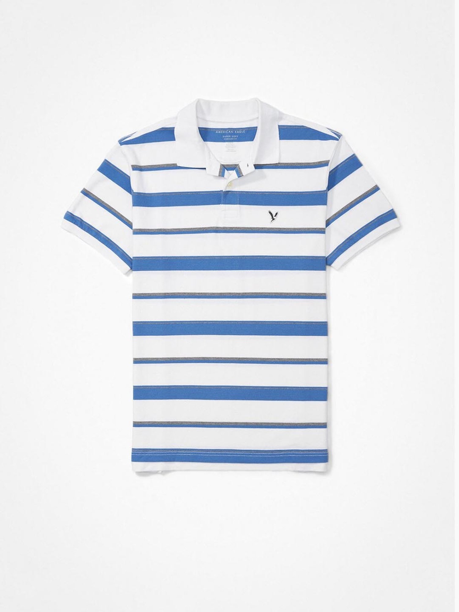 American Eagle Outfitters White Regular Fit Striped Polo T-Shirt