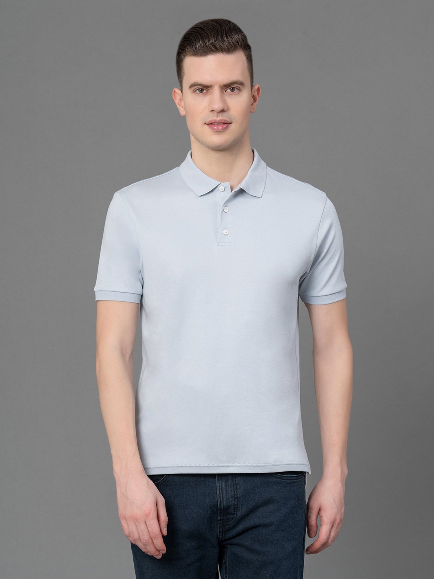 Red Tape Light Blue Regular Fit Cotton Polo T-Shirt