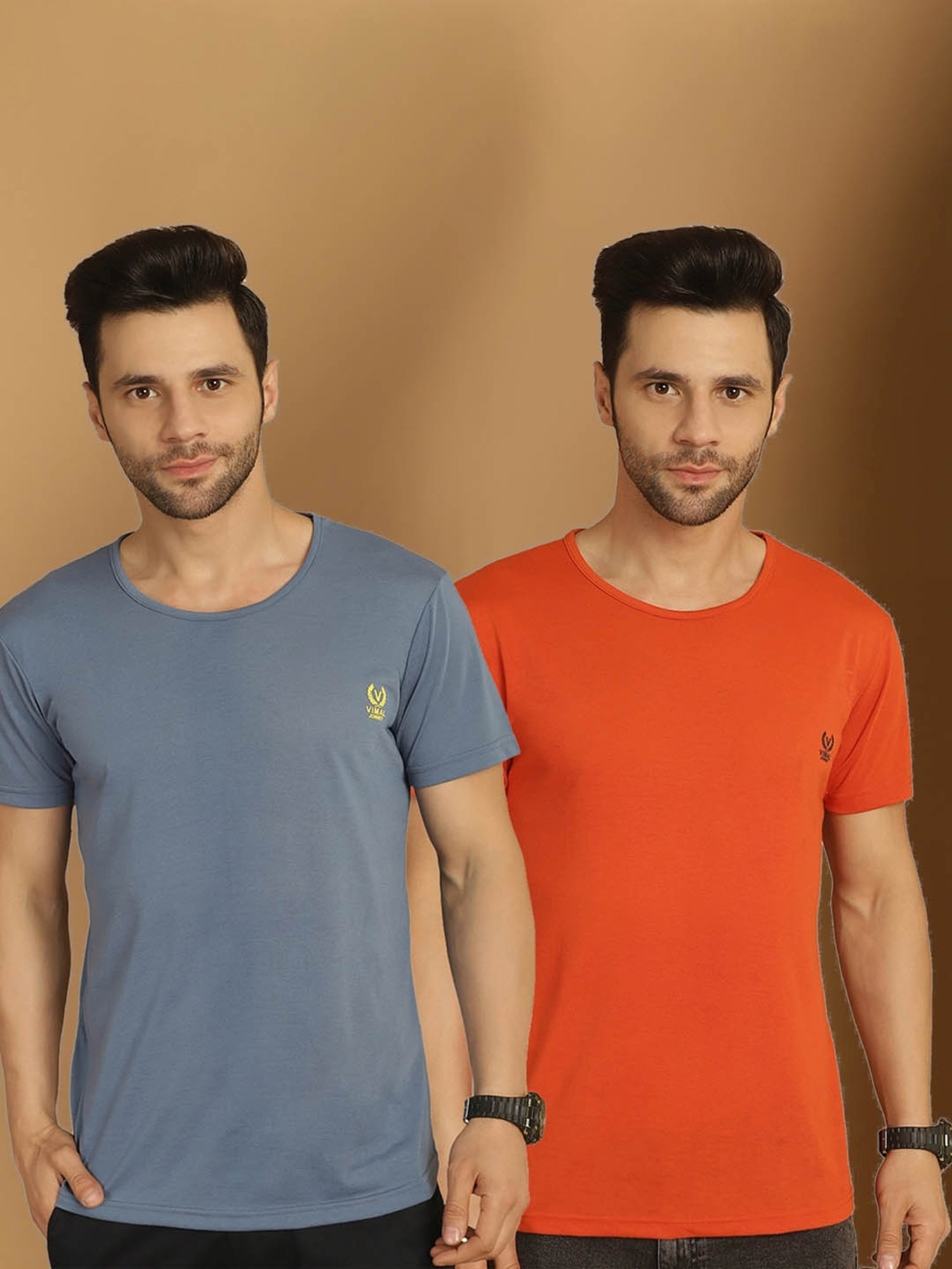 Vimal Jonney Grey & Orange Regular Fit T-Shirt