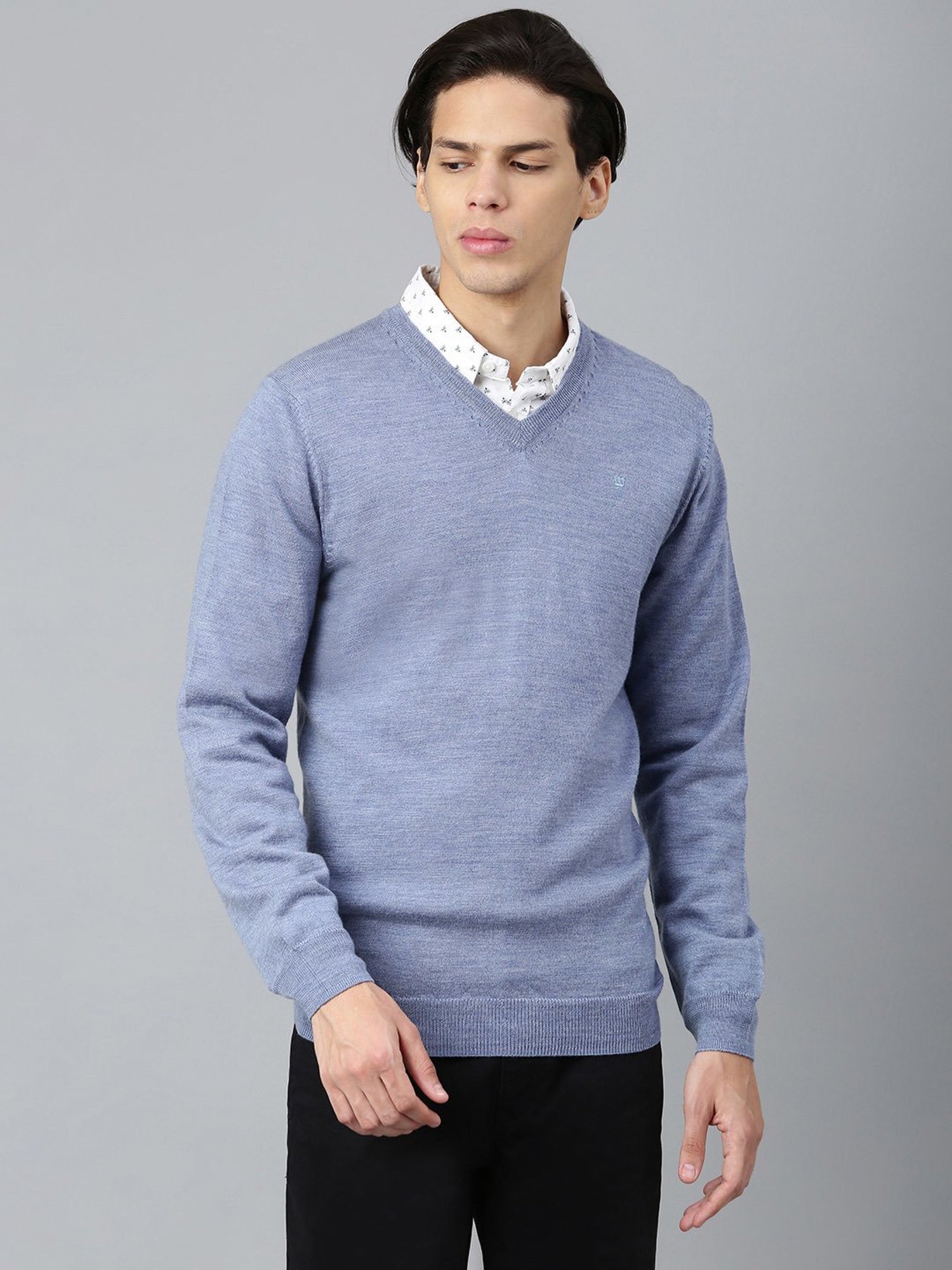 Woods Sky Blue Regular Fit V Neck Sweater