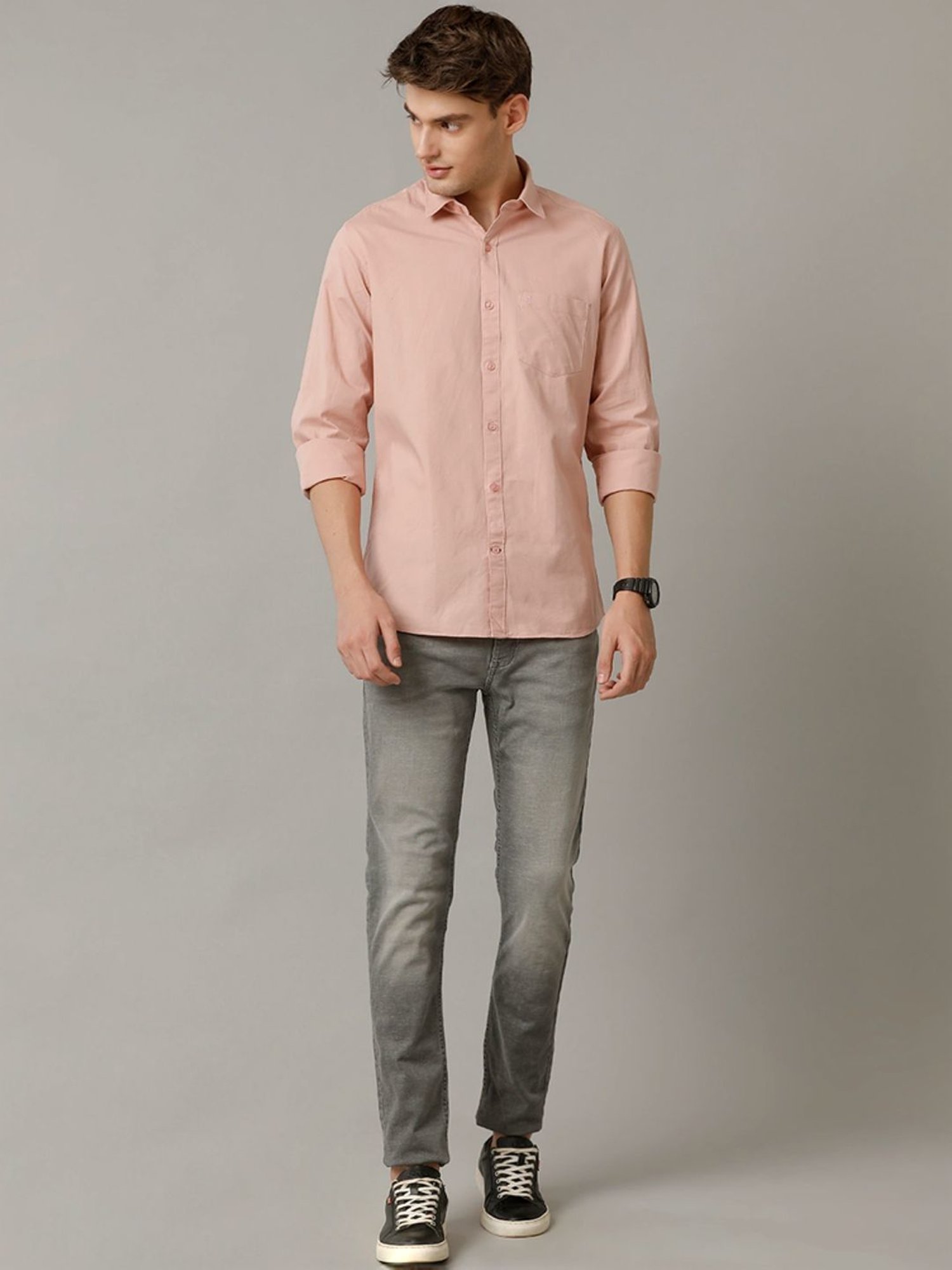 Cavallo By Linen Club Peach Linen Contemporary Fit Shirt