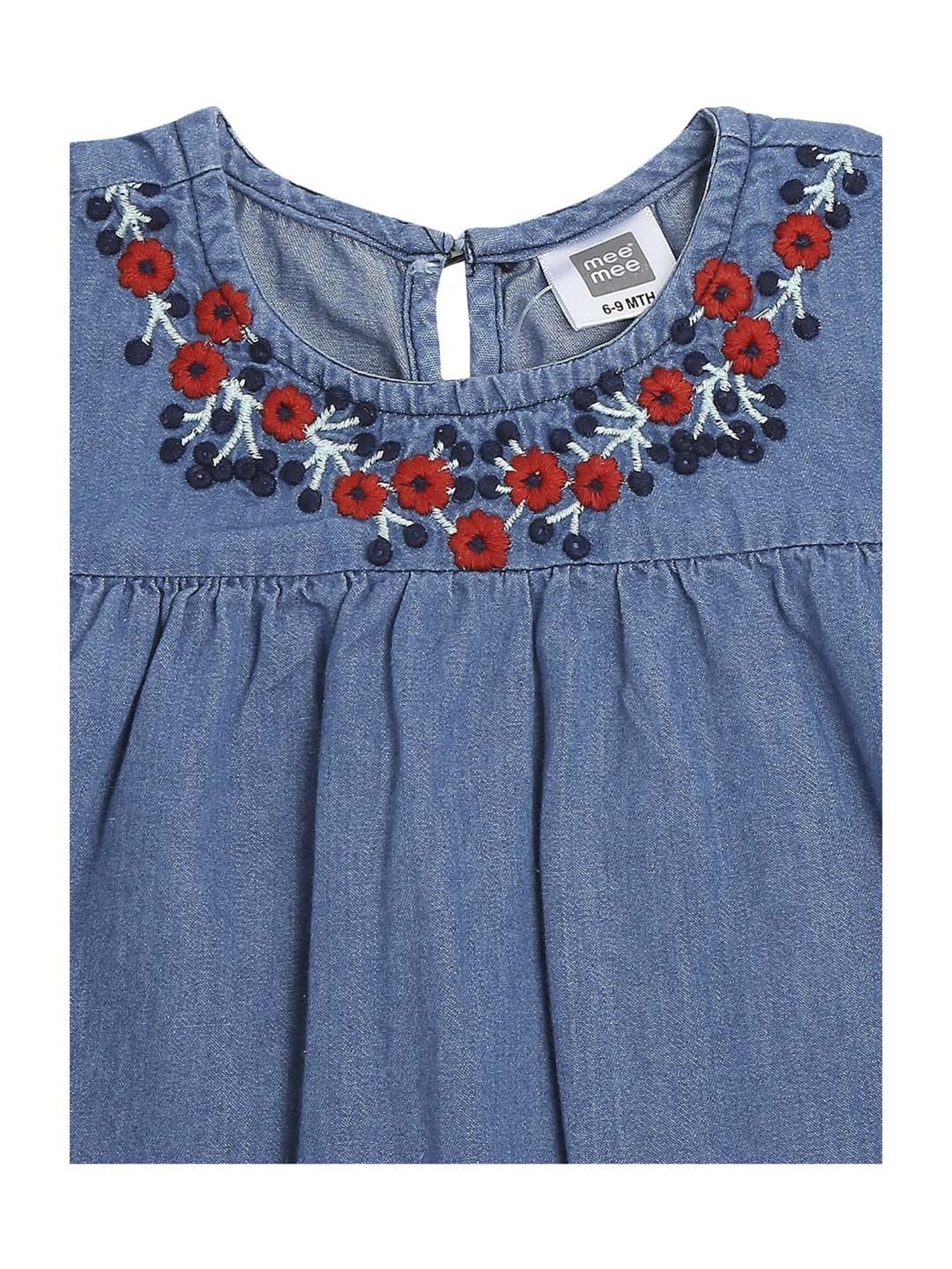 Mee Mee Kids Blue & Red Cotton Embroidered Frock