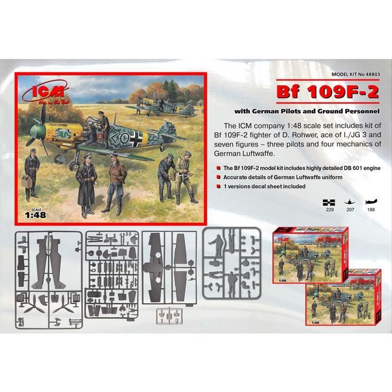 ICM Models 48803 Messerschmitt BF 109F-2 with Crew Aircraft 1/48 Scale Model Kit