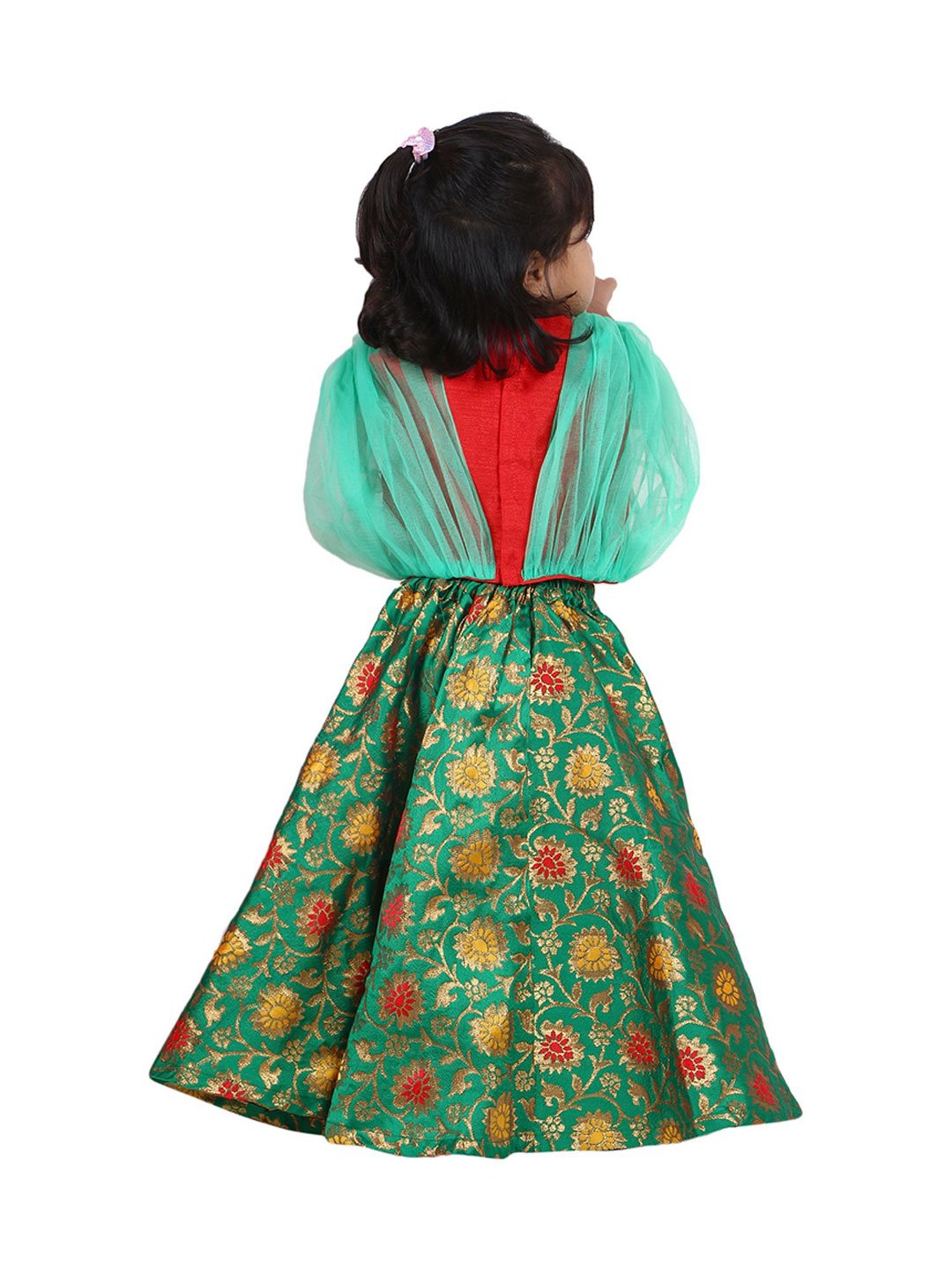 Passion Petals Kids Red & Green Printed Lehenga With Choli