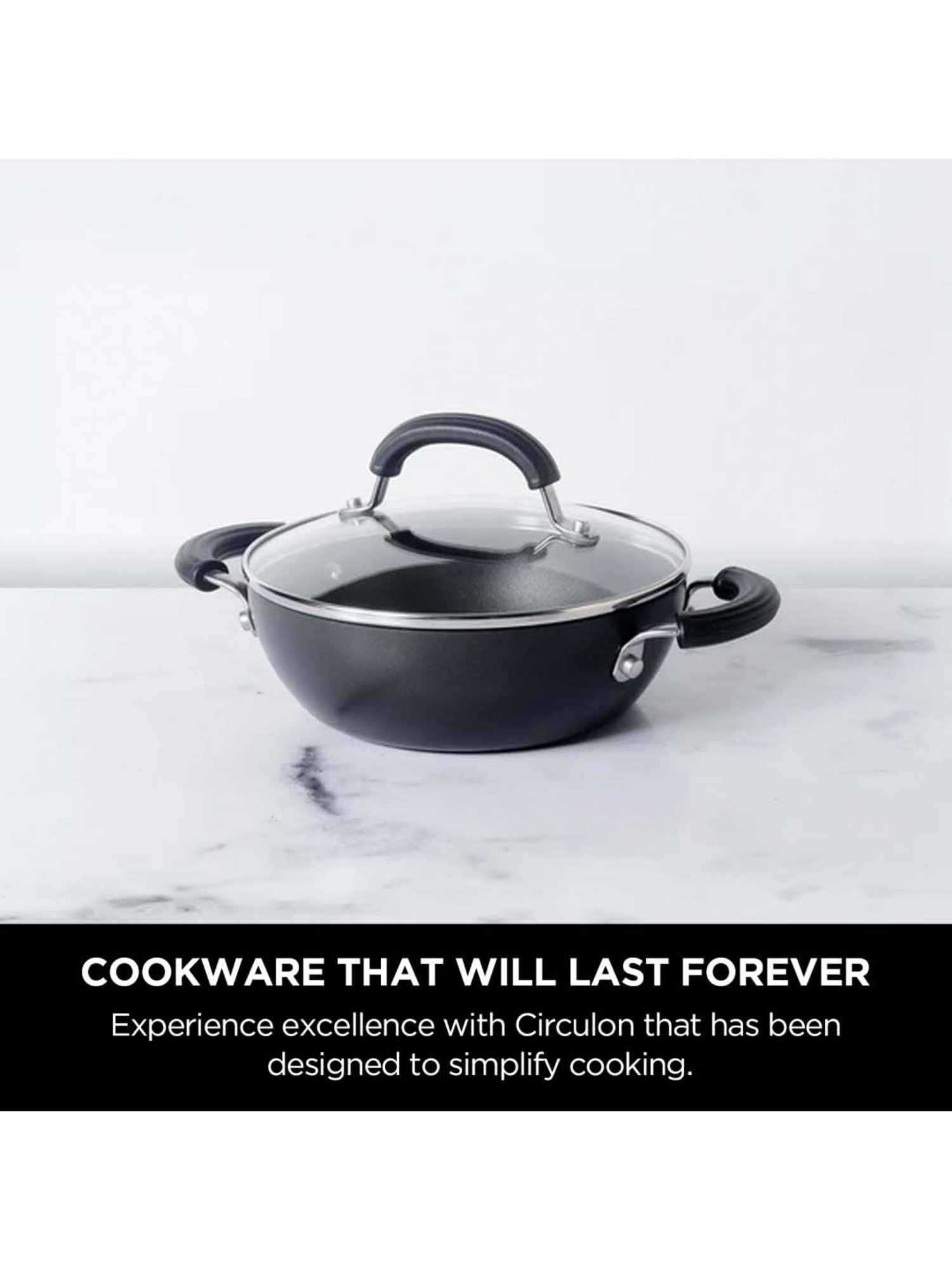 Circulon Origins 24cm Non-Stick + Hard Anodized Kadai/Wok With Lid
