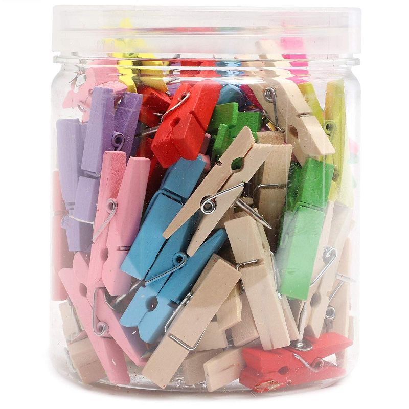 80-Count Juvale Mini Wooden Pushpins Clips, Clothes Pins Thumbnails Decorate Photos on Cork Boards Bulletin Board for Office Home Postcards, Colorful