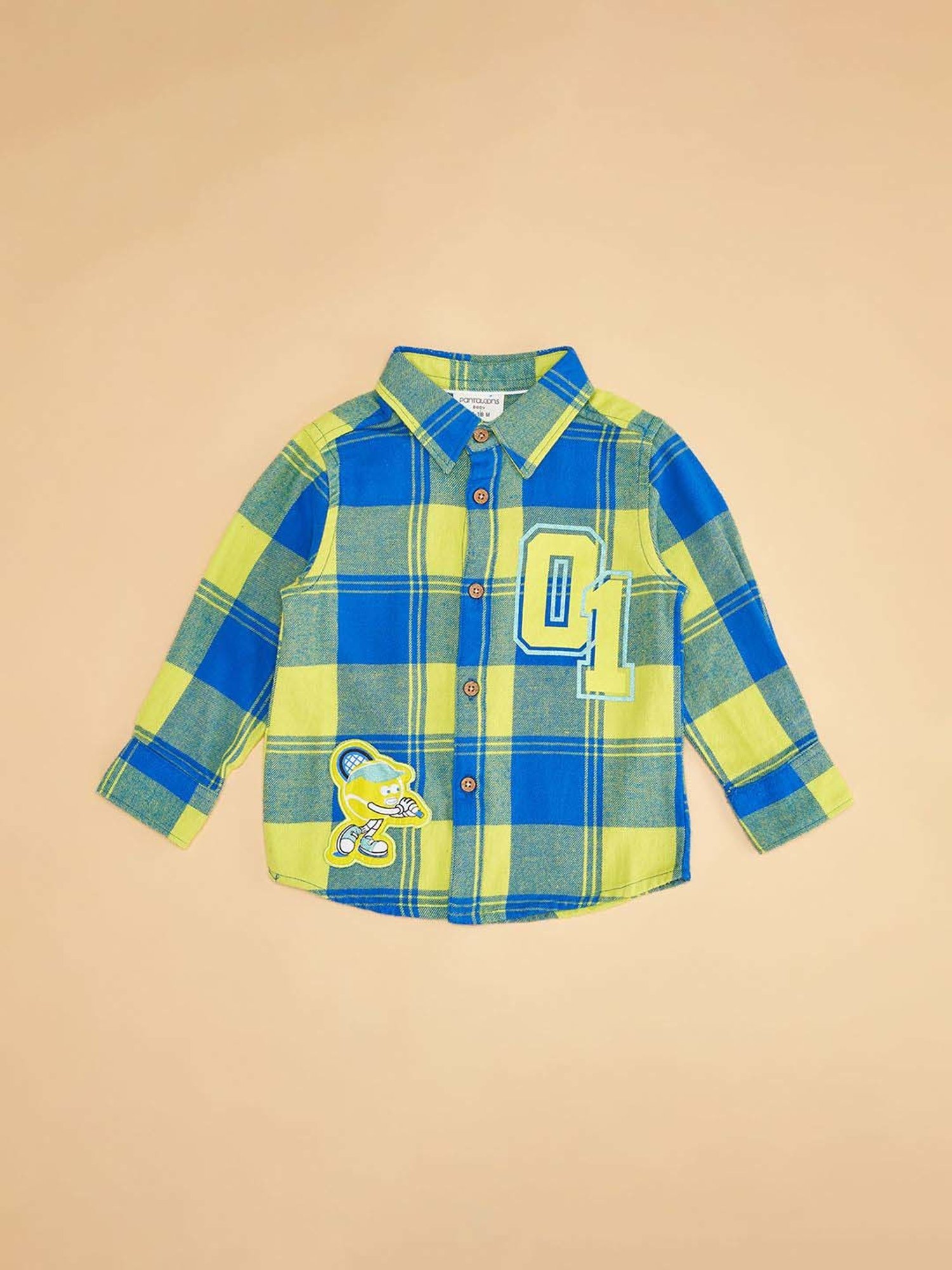 Pantaloons Baby Kids Blue & Yellow Cotton Chequered Full Sleeves Shirt