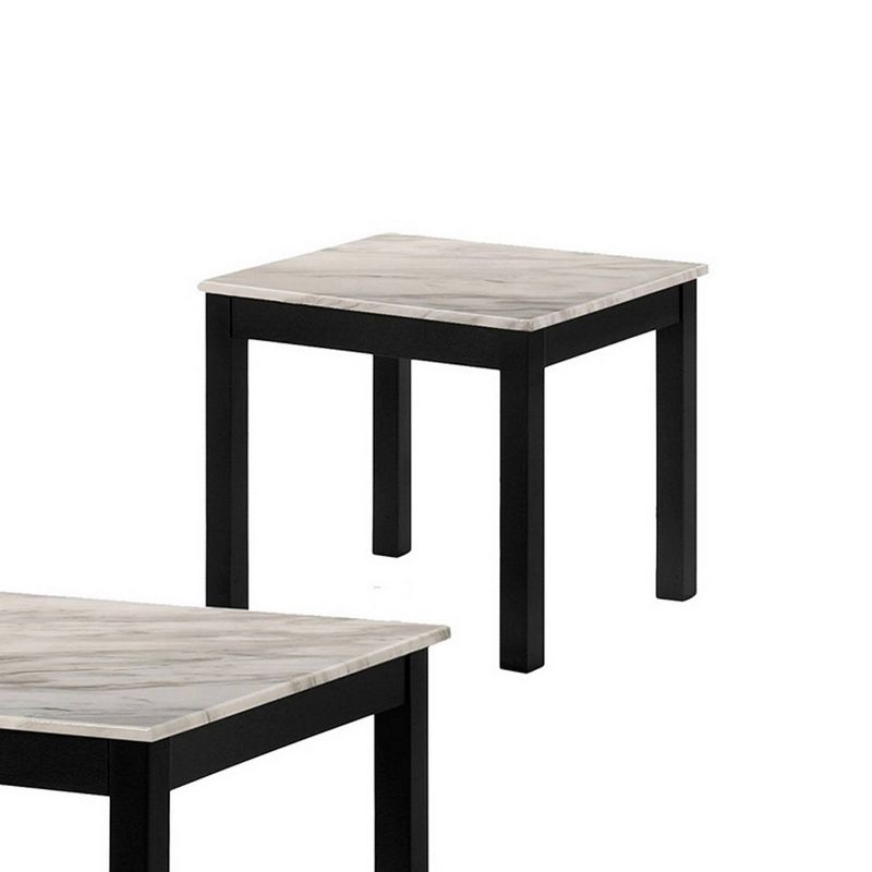 3pc Coffee Table Set with Faux Marble Top White/Black - Benzara