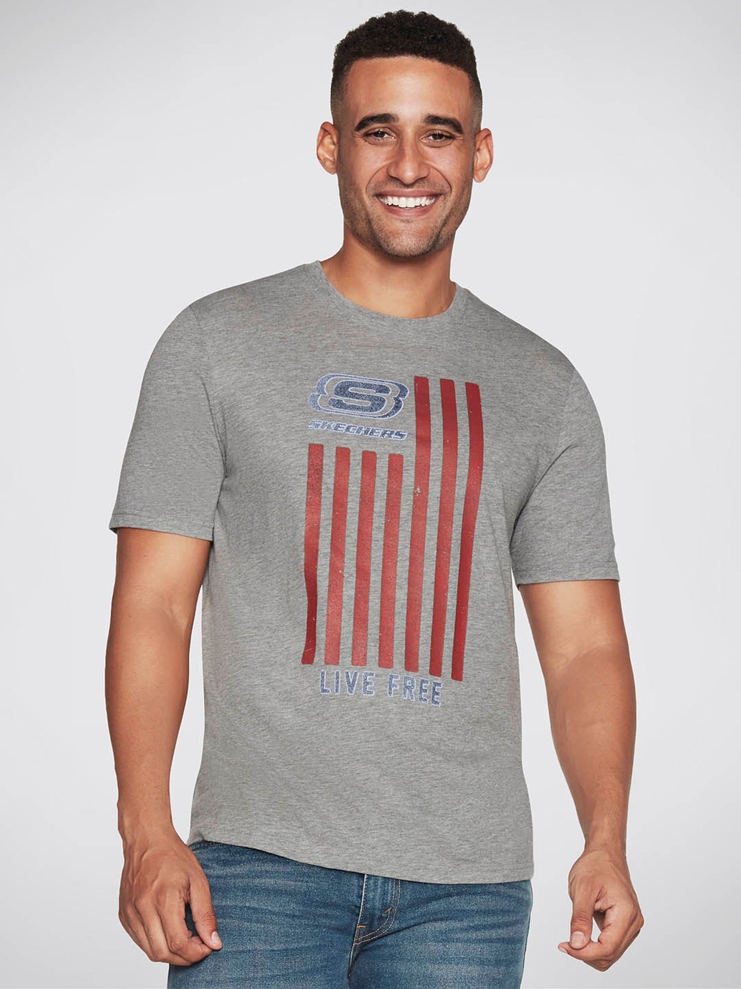 Skechers Grey Relaxed Fit Printed Crew T-Shirt